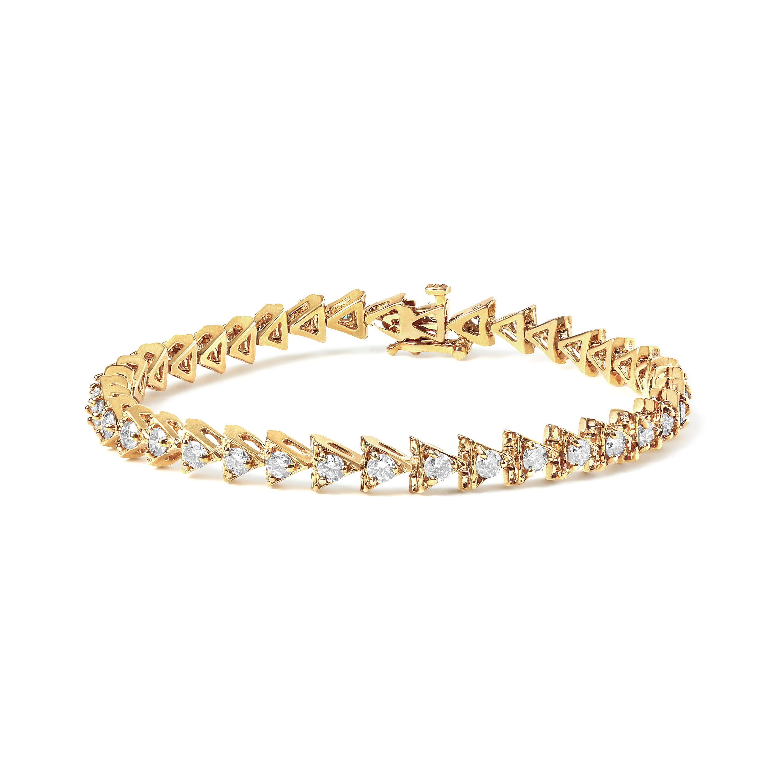True 10K Yellow Gold Plated .925 Sterling Silver 3.0 Cttw Diamond Triangle Link Tennis Bracelet (I-J Color, SI2-I1 claritys
) - Size 7.25" Inches