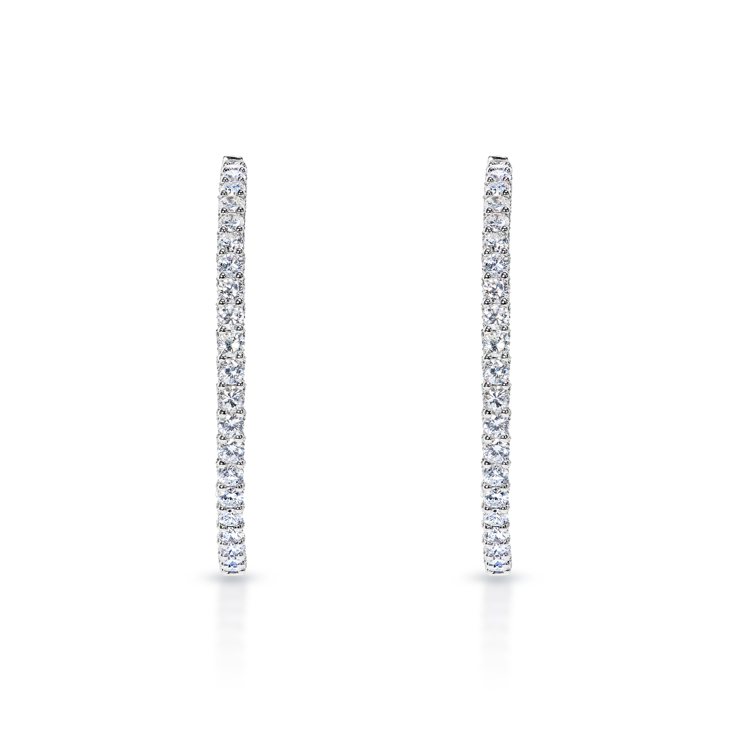 True 15 Carat Round Cut Diamond Hoops Earrings in 14k White Gold
