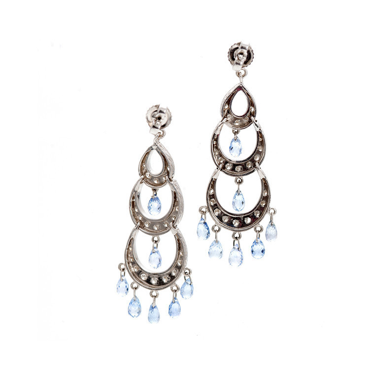 18K White Gold with Lavender Sapphire  1.00ct Diamond Chandelier Earrings