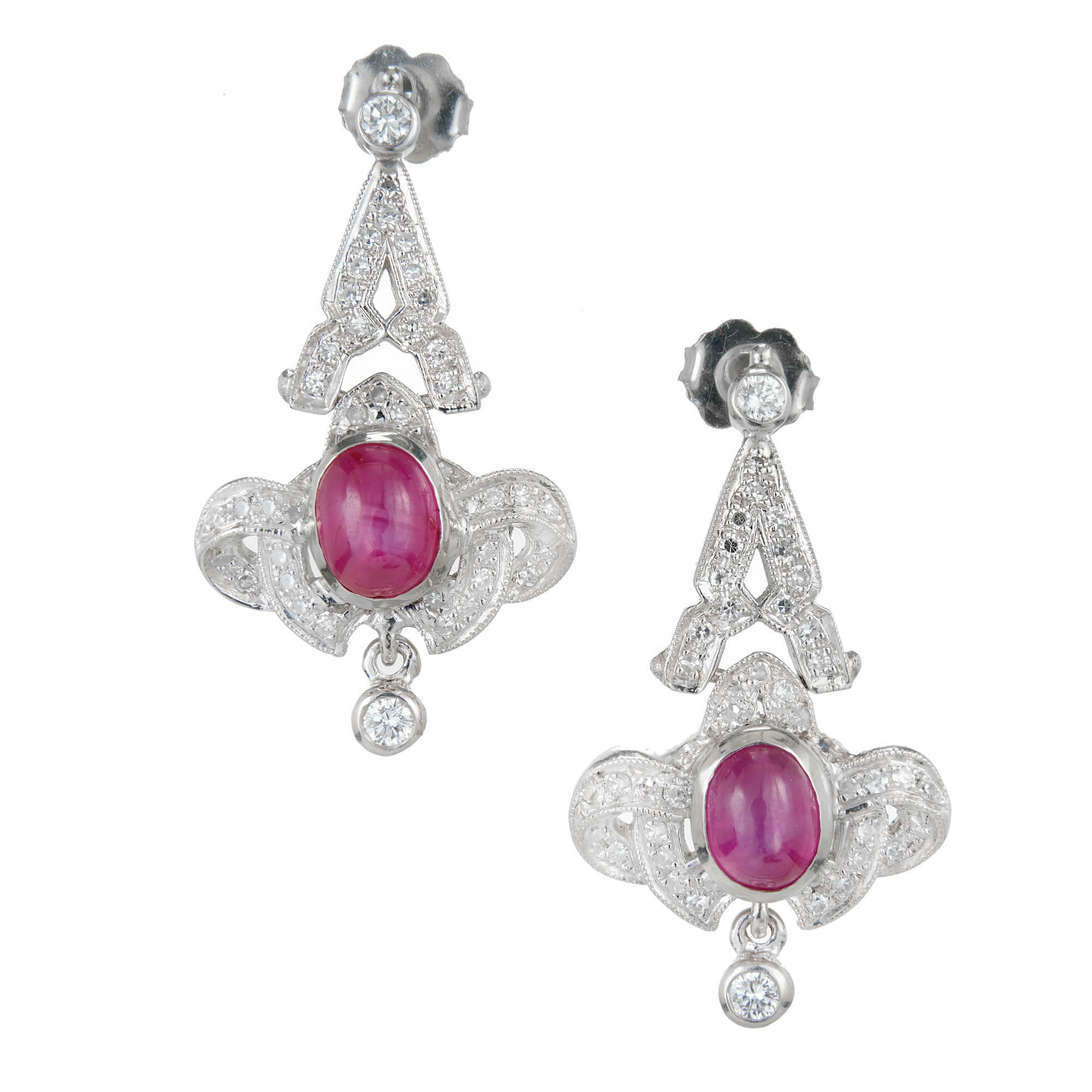 Platinum Star Ruby and Diamond Drop Earrings