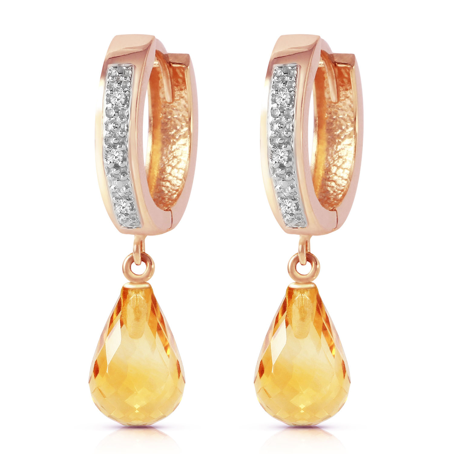 14K Solid Rose Gold Hoop Earrings with Diamonds  Citrines