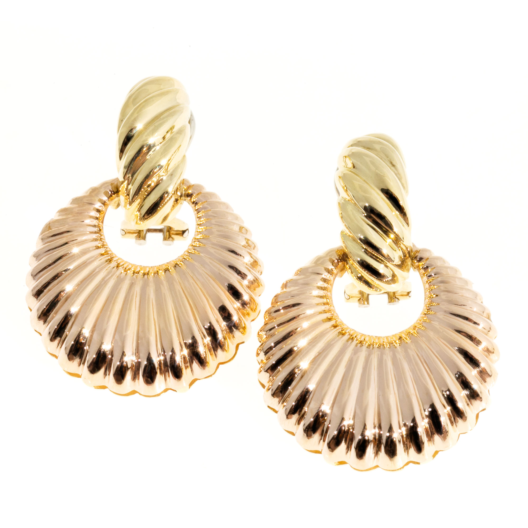 18K Rose  Green Gold Dangle Clip Post Earrings