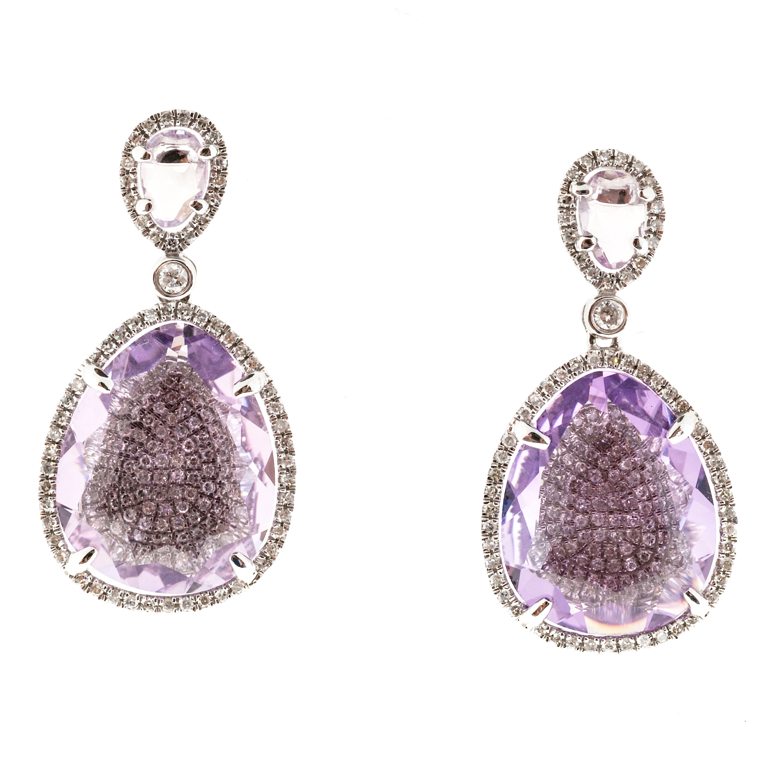 14K Rose Gold Amethyst and Diamond Dangle Earrings