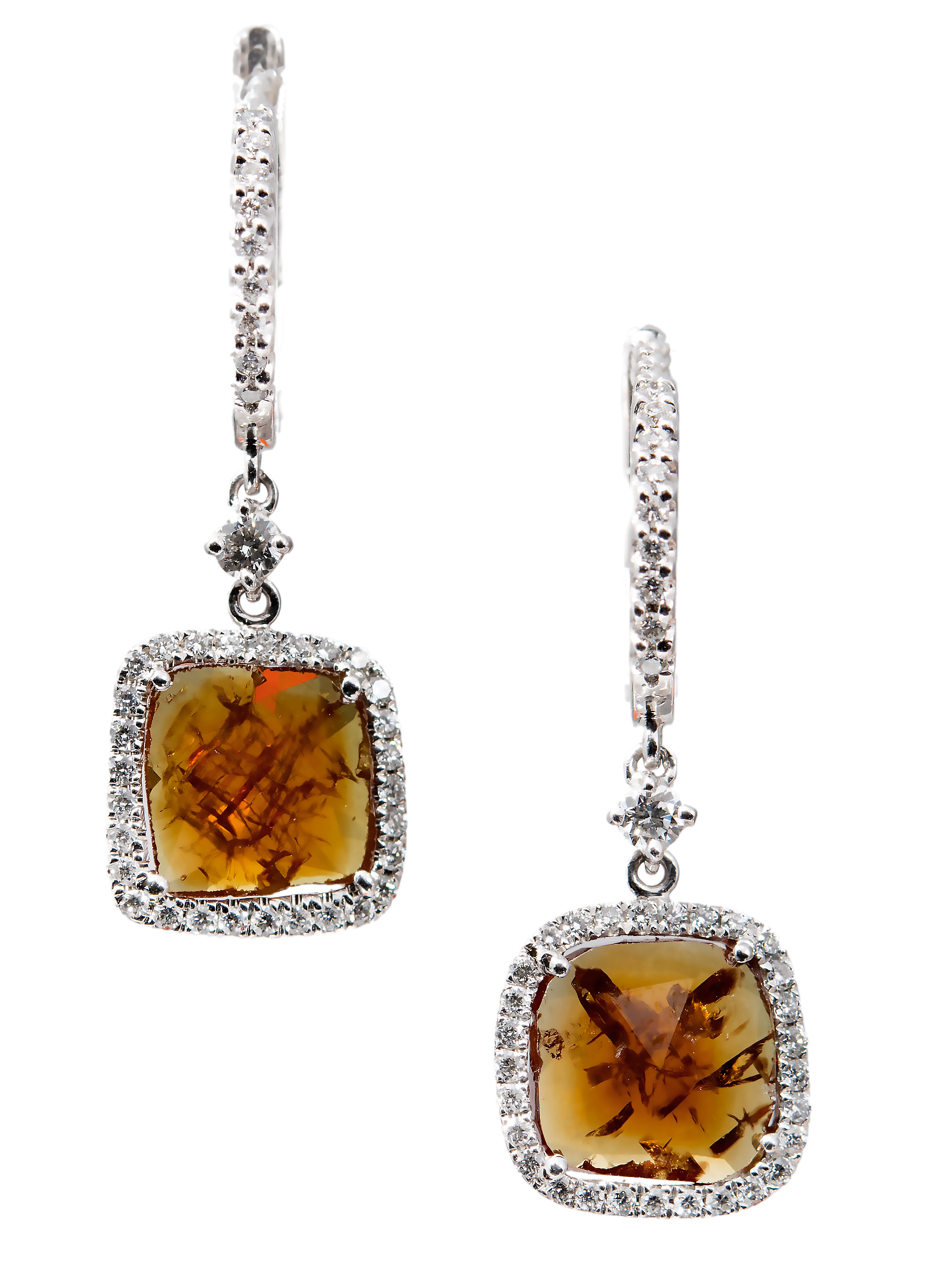 14K White Gold Citrine and Diamond Dangle Earrings