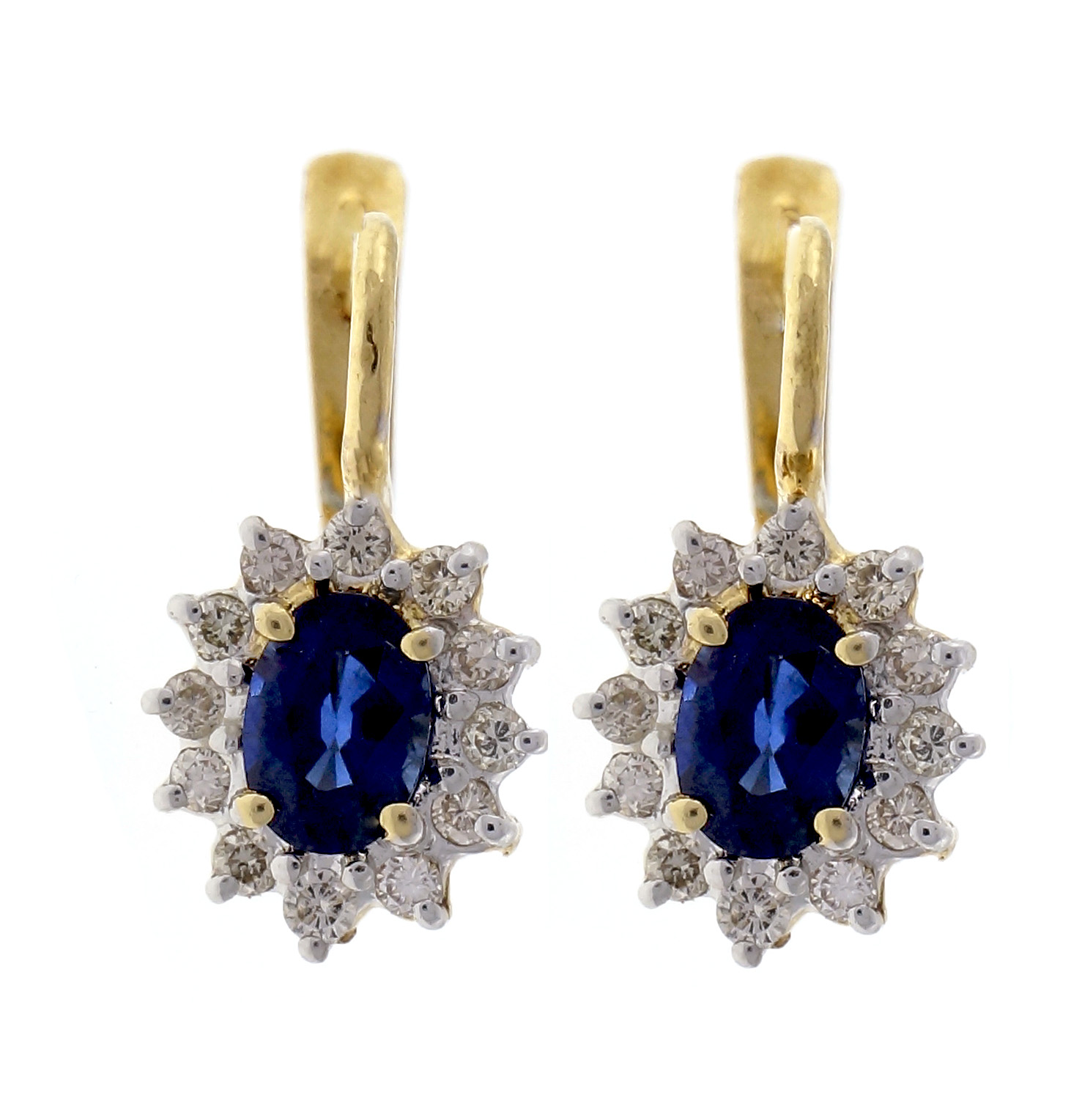 14K Yellow Gold 1.20ct Sapphire and Diamond Earrings