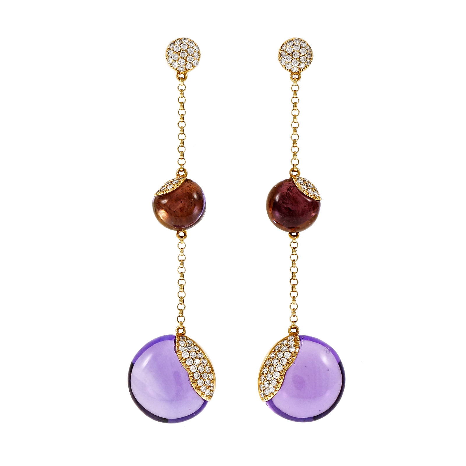 18K Rose Gold Amethyst  Diamond Dangle Earrings