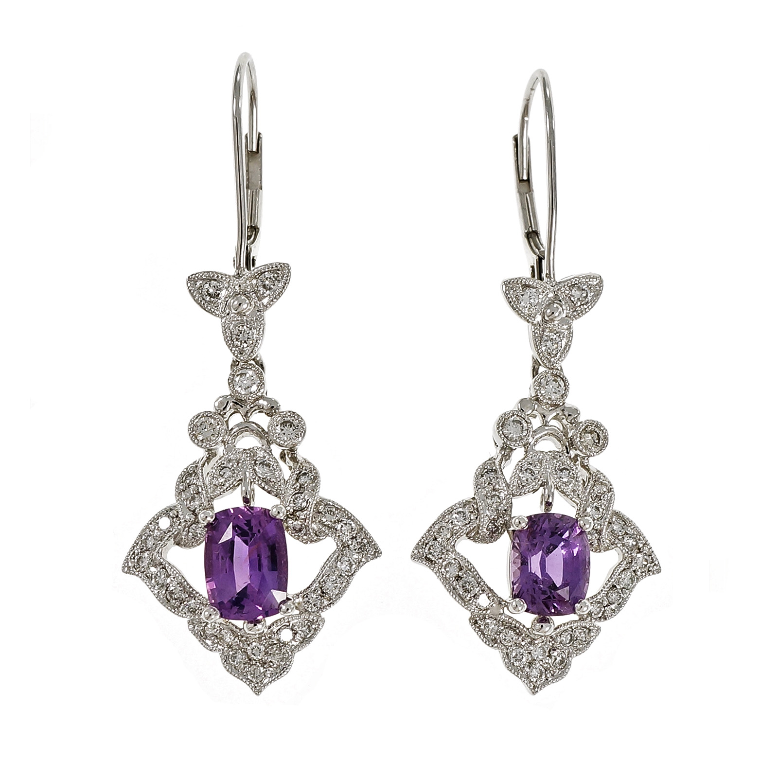 Platinum Sapphire Diamond Dangle Earrings 