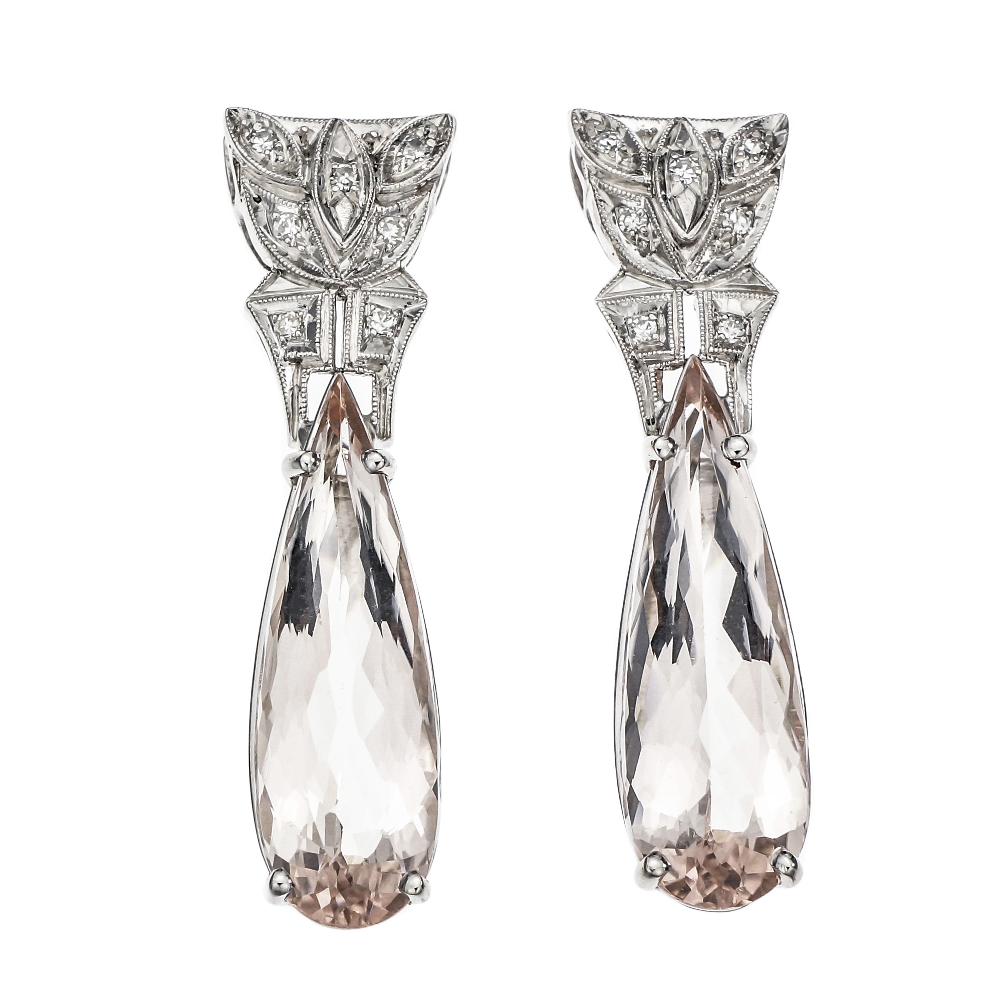 Platinum Diamond Morganite Earrings 