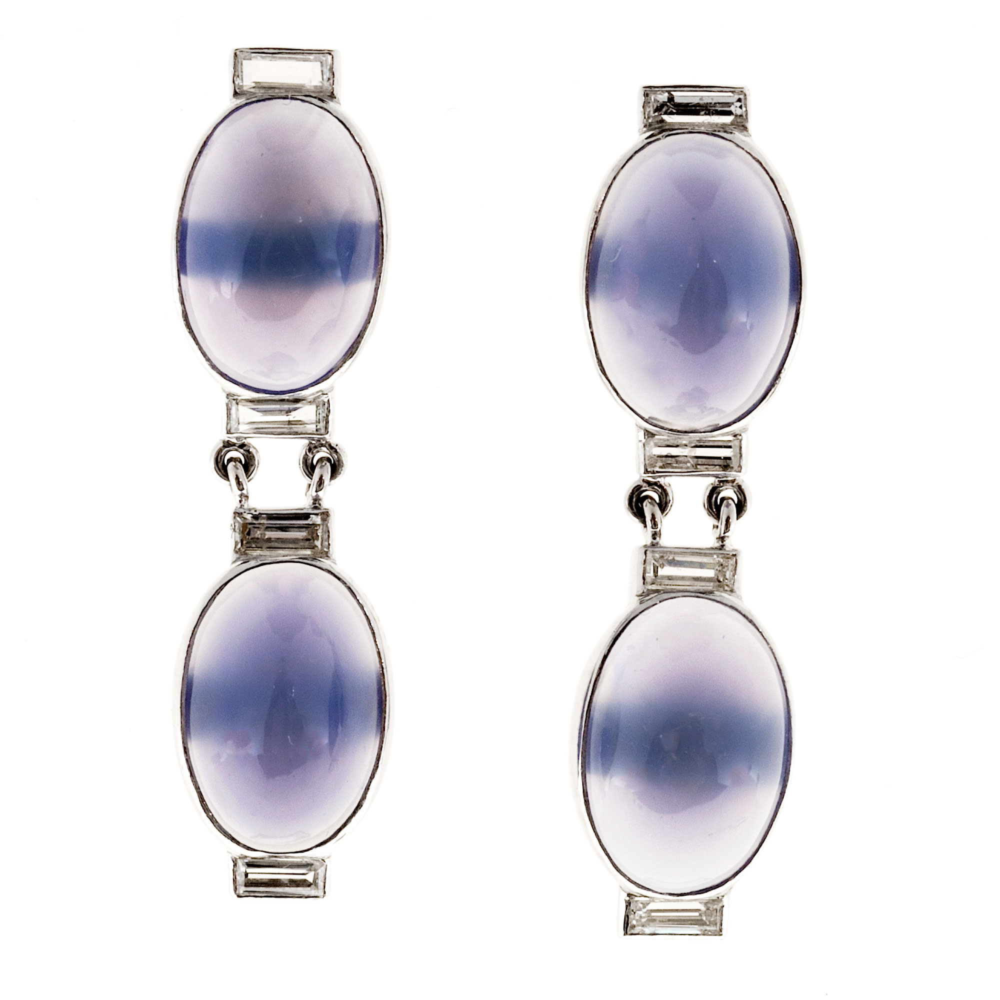 Vintage Art Deco Platinum 8.00ct Blue Chalcedony  Diamond Hinged Dangle Earrings