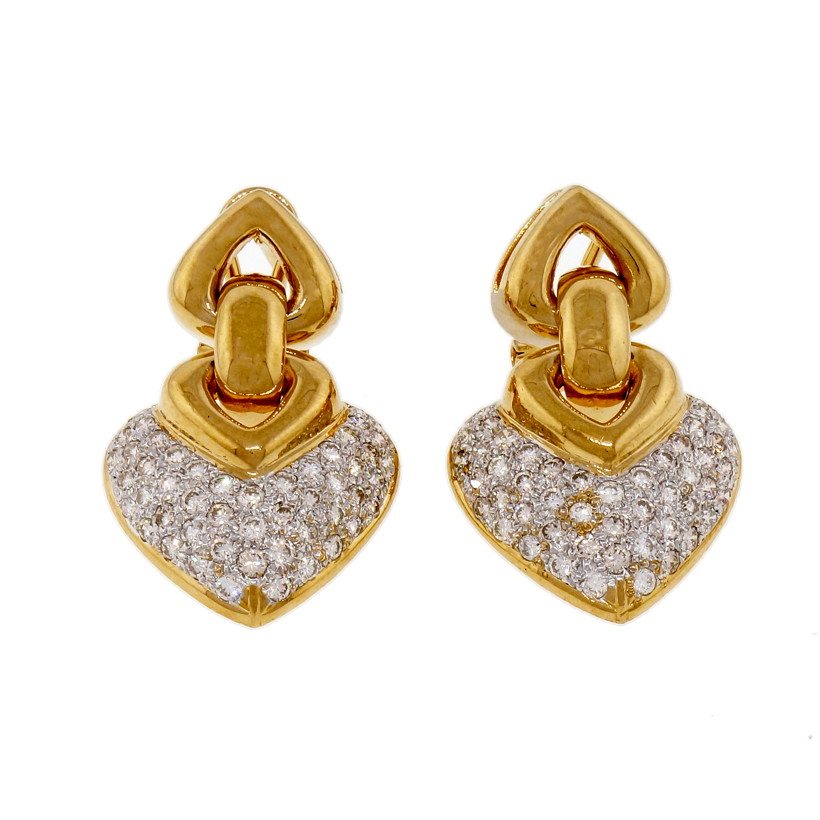 18K Yellow  White Gold 2.50ct Diamonds Shield Shape Dangle Earrings