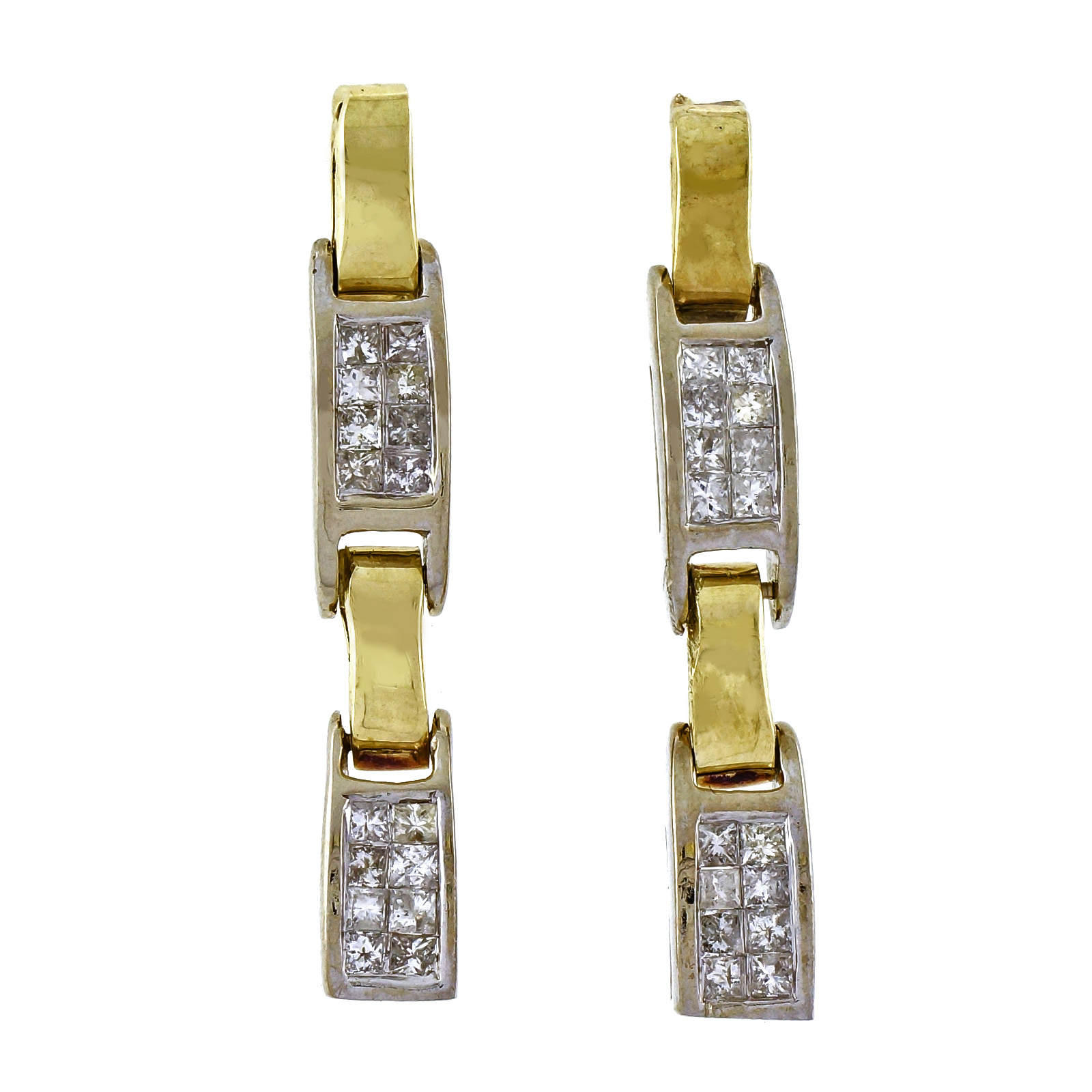 14K Yellow  White Gold with 1.20ct Diamond Dangle Earrings