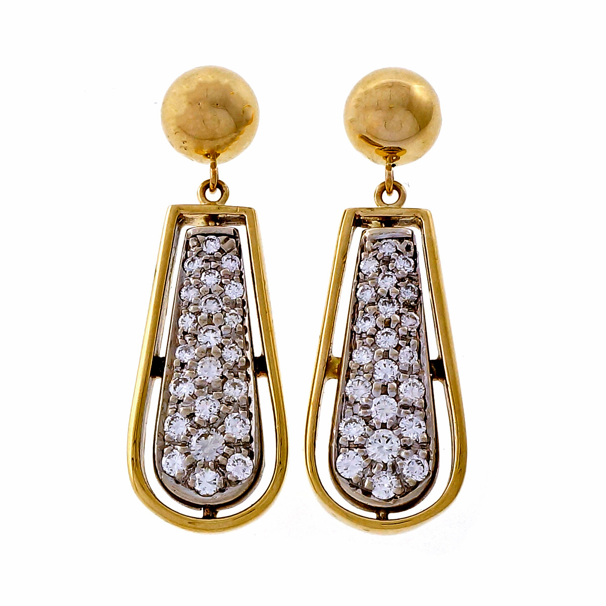 Vintage 14k Yellow White Gold 1.10ctw Dangle Diamond Earrings 1960 