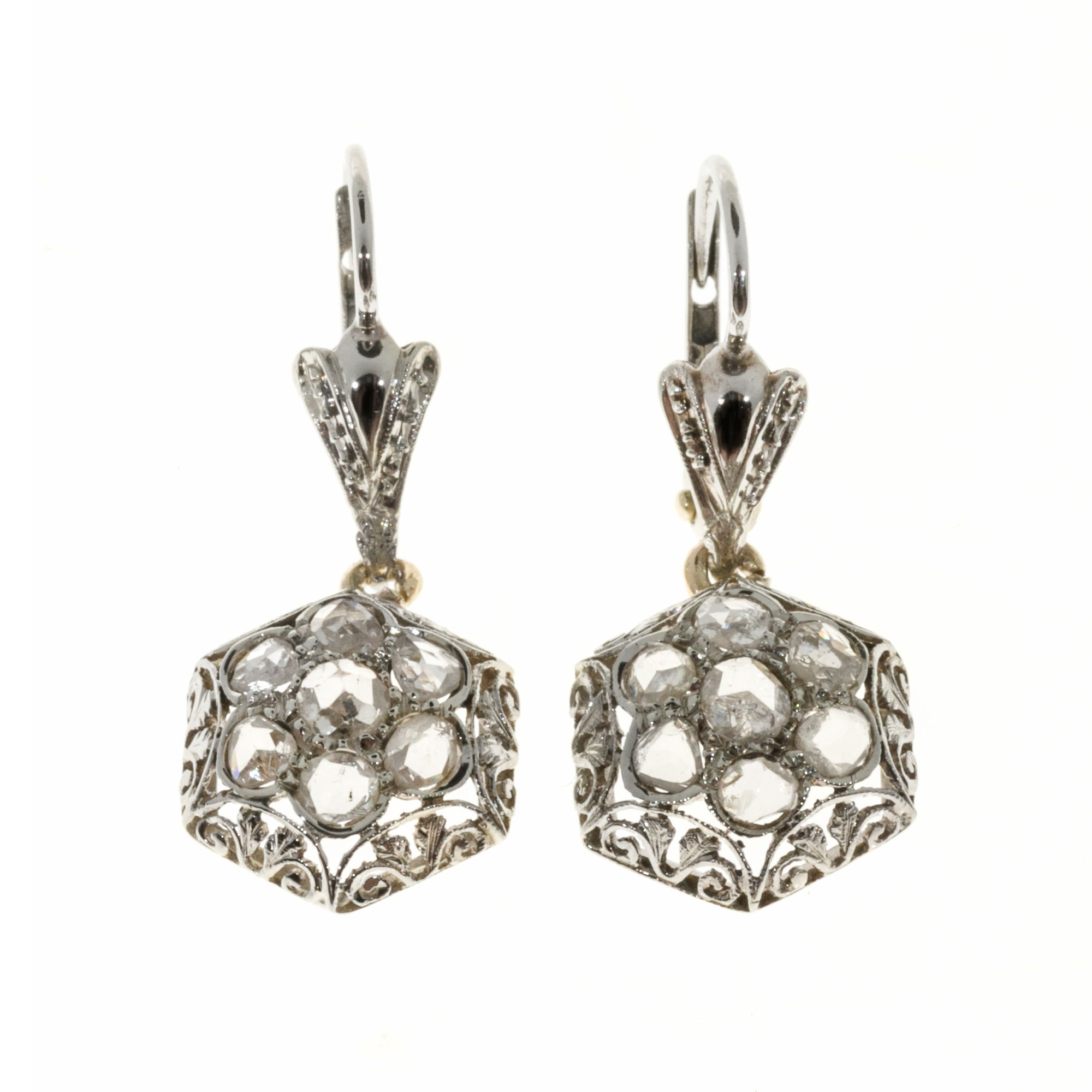 18K White  Yellow Gold Diamond Dangle Earrings