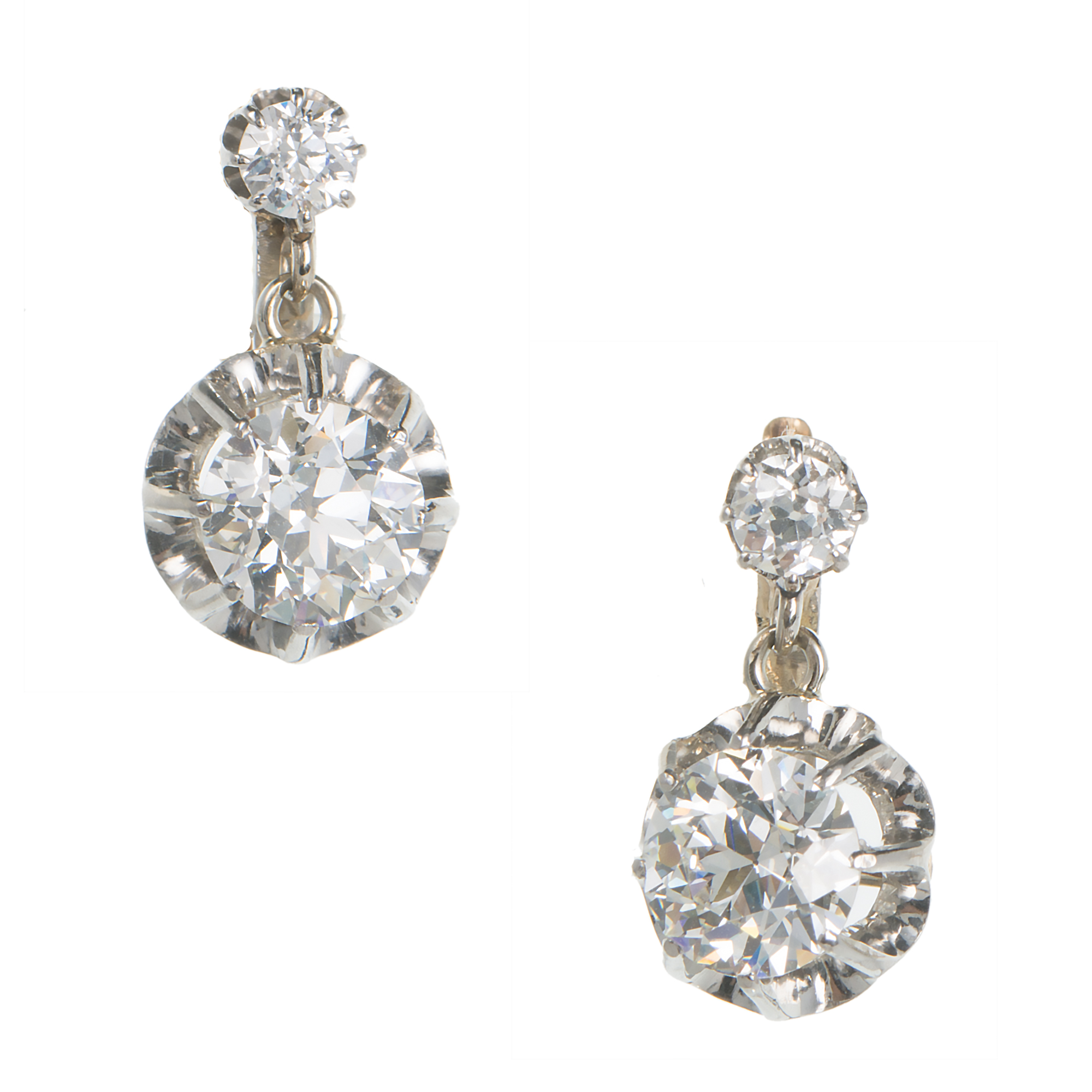 18K Yellow Gold Platinum Diamond Dangle Tops Over Earrings 