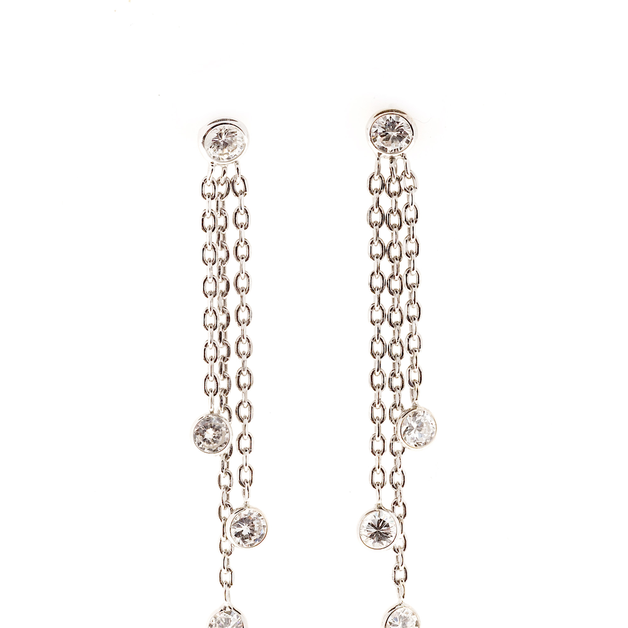 14K White Gold and 0.93cts Diamond 3 Row Cable Chain Dangle Earrings