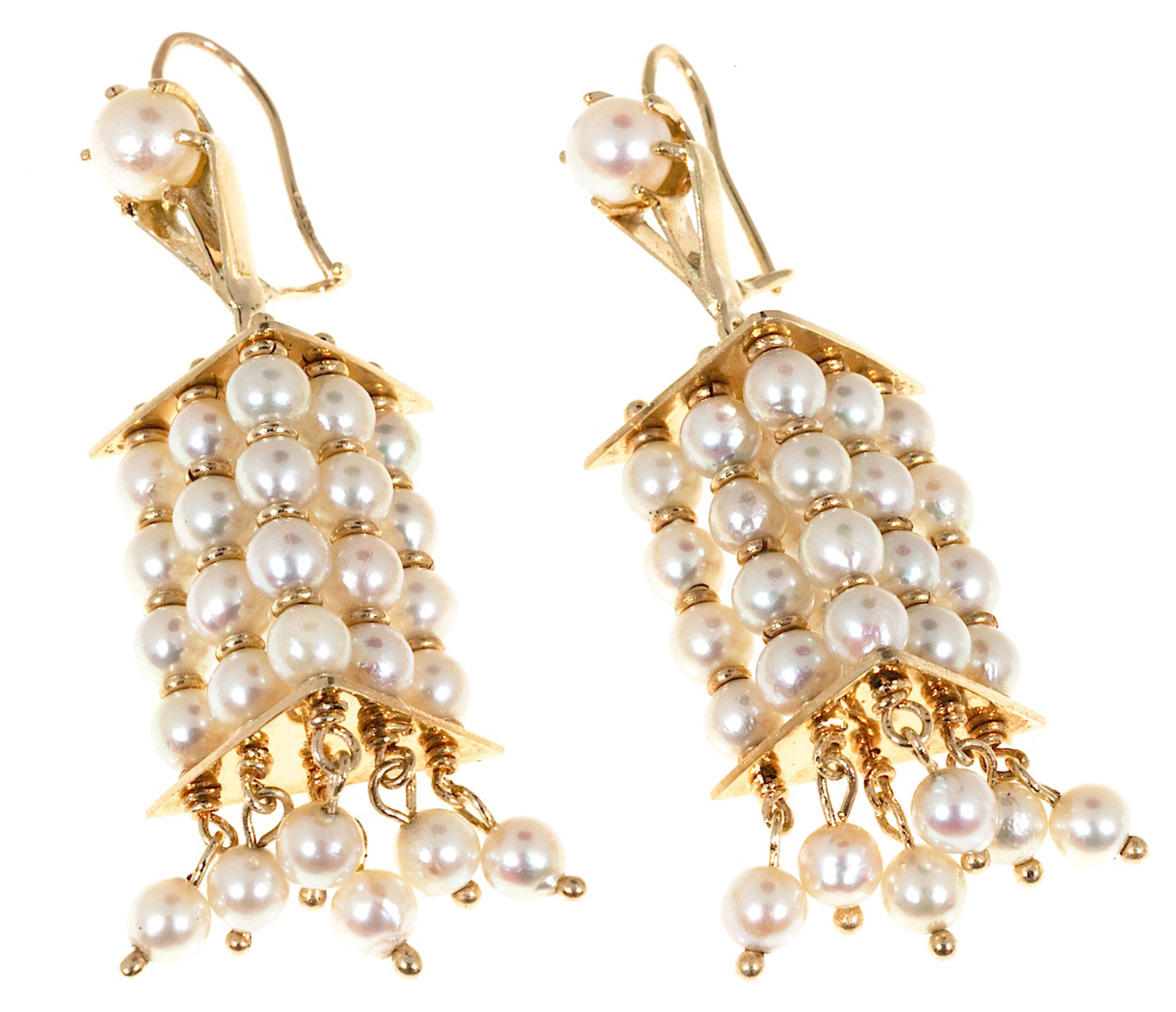 14K Yellow Gold Cultured Pearls Dangle Earrings
