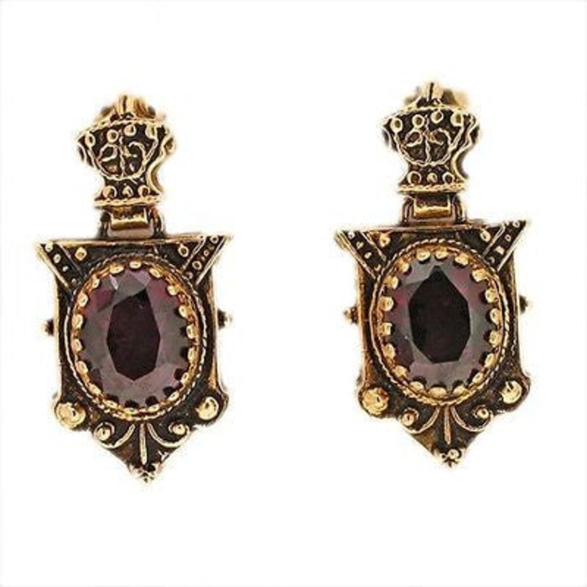 Vintage Byzantine 14k Gold 7.0ct Oval Rhodolite Garnet Hinged Dangle Earrings