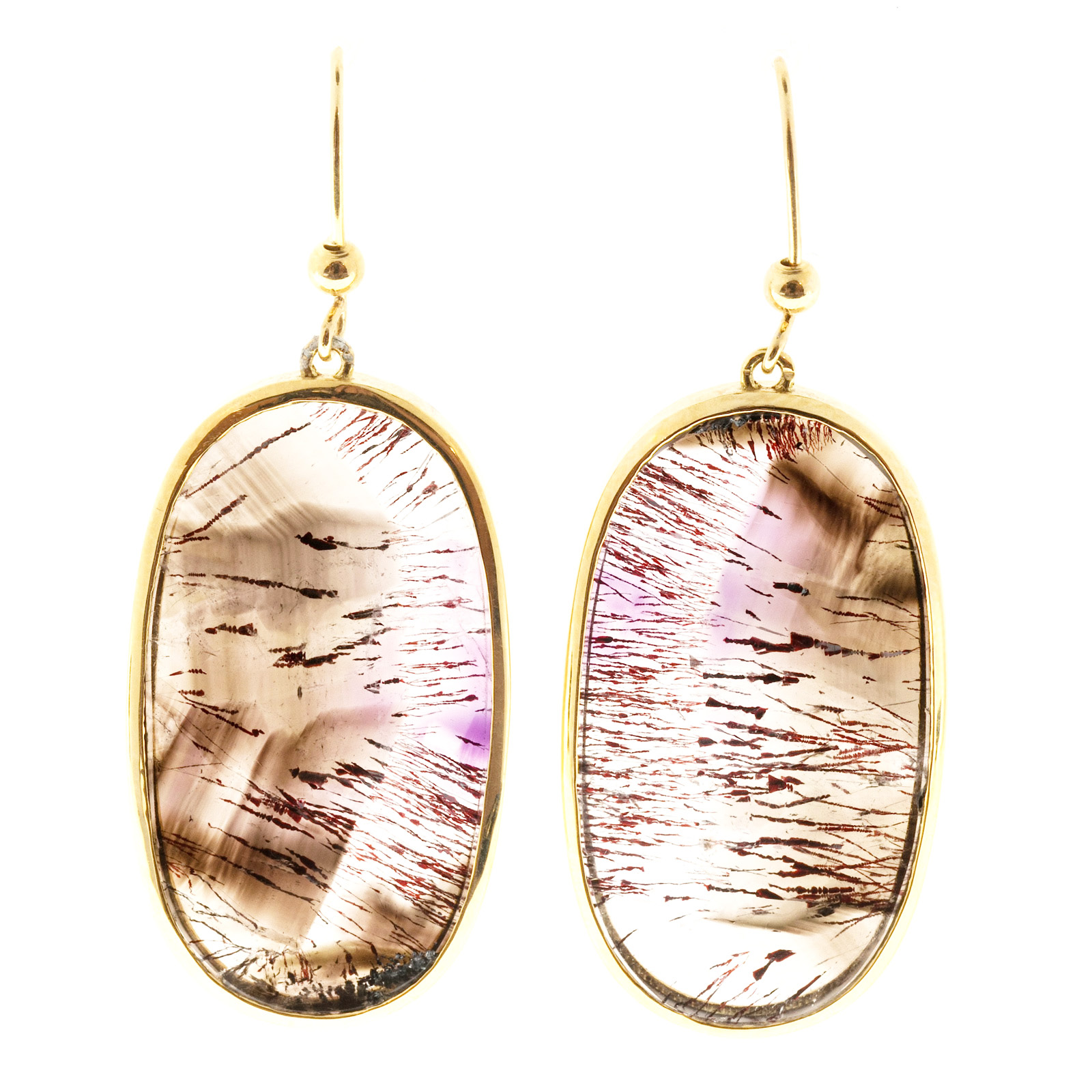14K Yellow Gold with 40.82ct Clear Quartz Amethyst Rutile Earrings