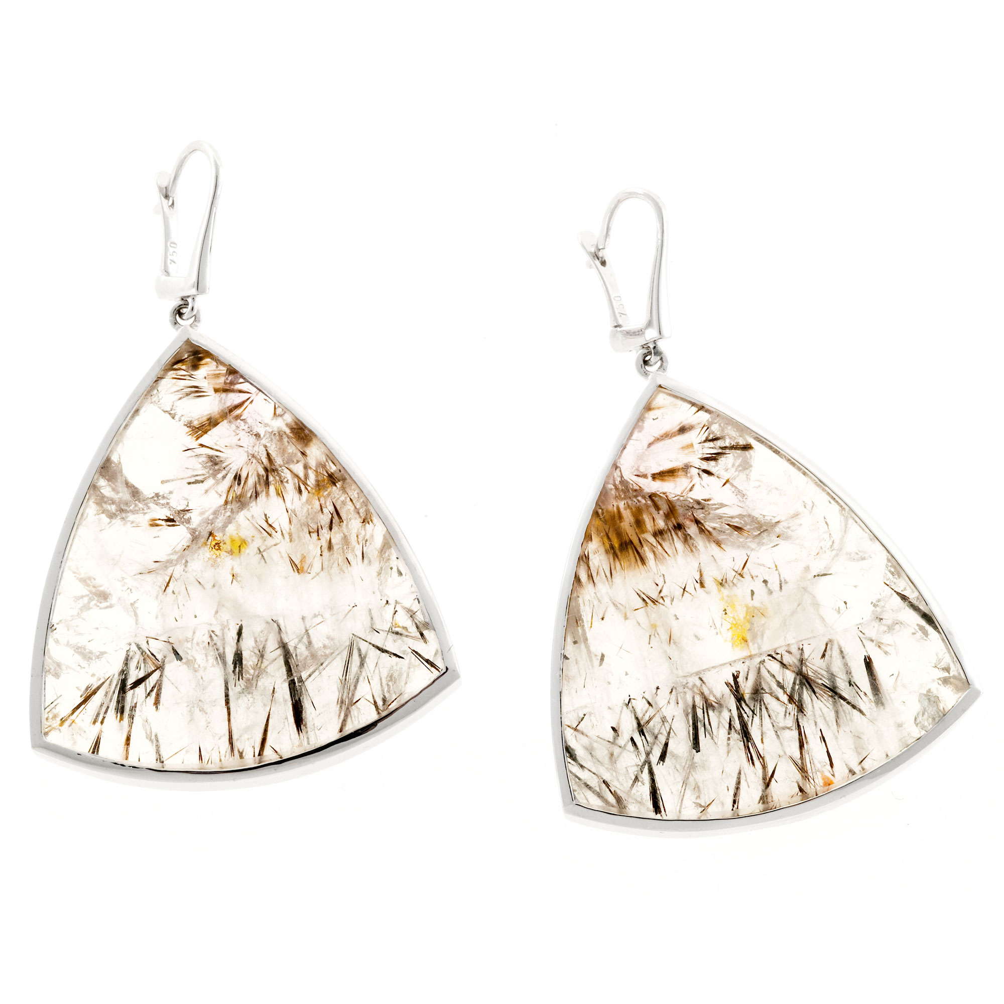 18K White Gold with 84.94ct. Quartz Rutile Inclusions Earrings