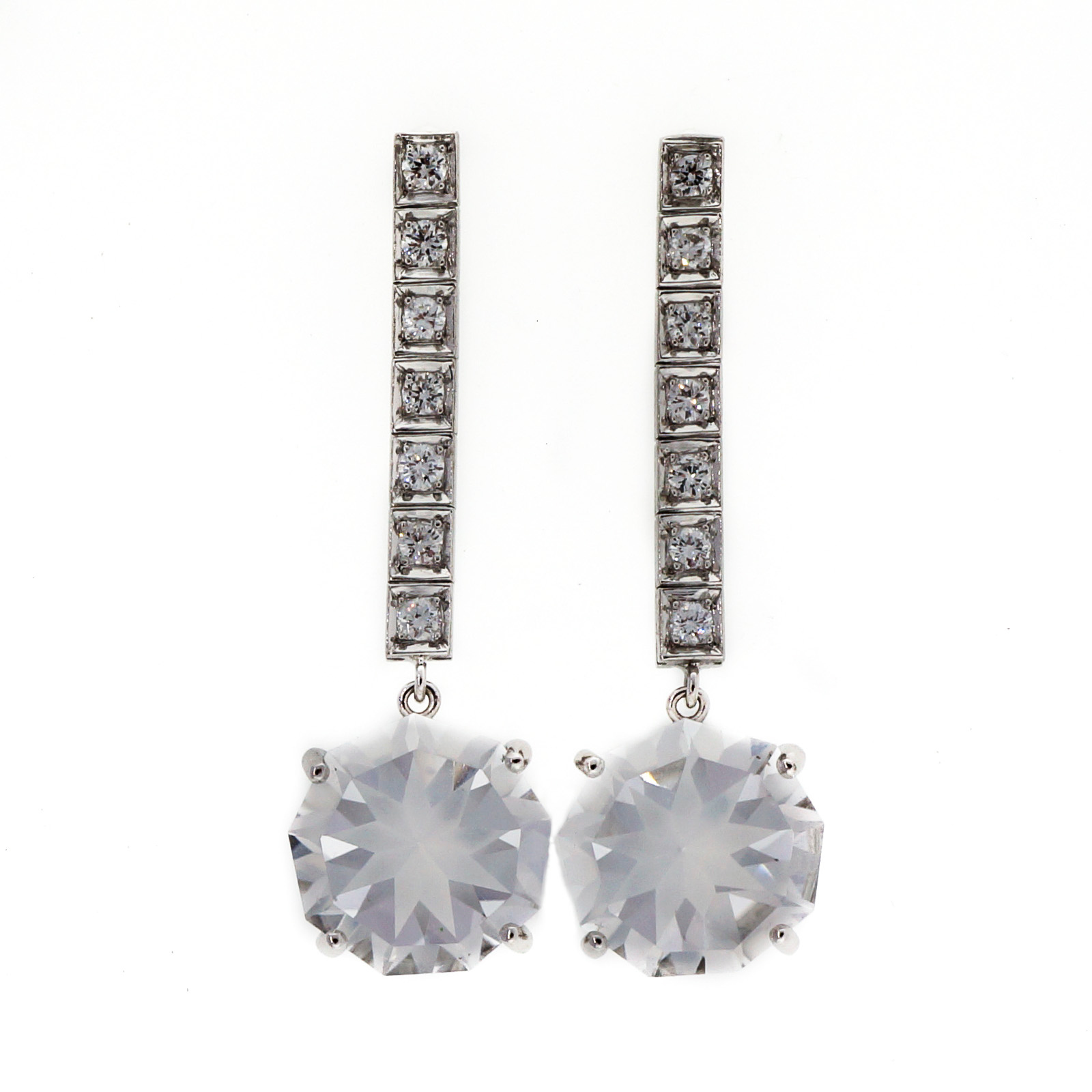 14K White Gold 9.90ct Quartz and Diamond Dangle Earrings