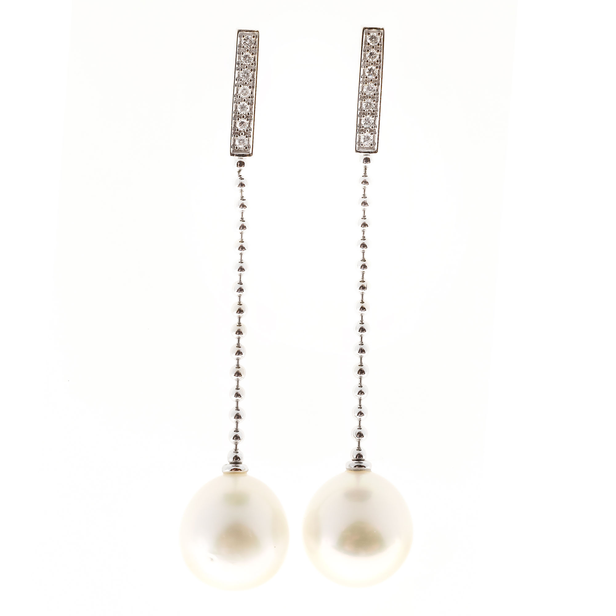 Gellner 18K White Gold South Sea Pearl  0.14ct Diamond Dangle Earrings