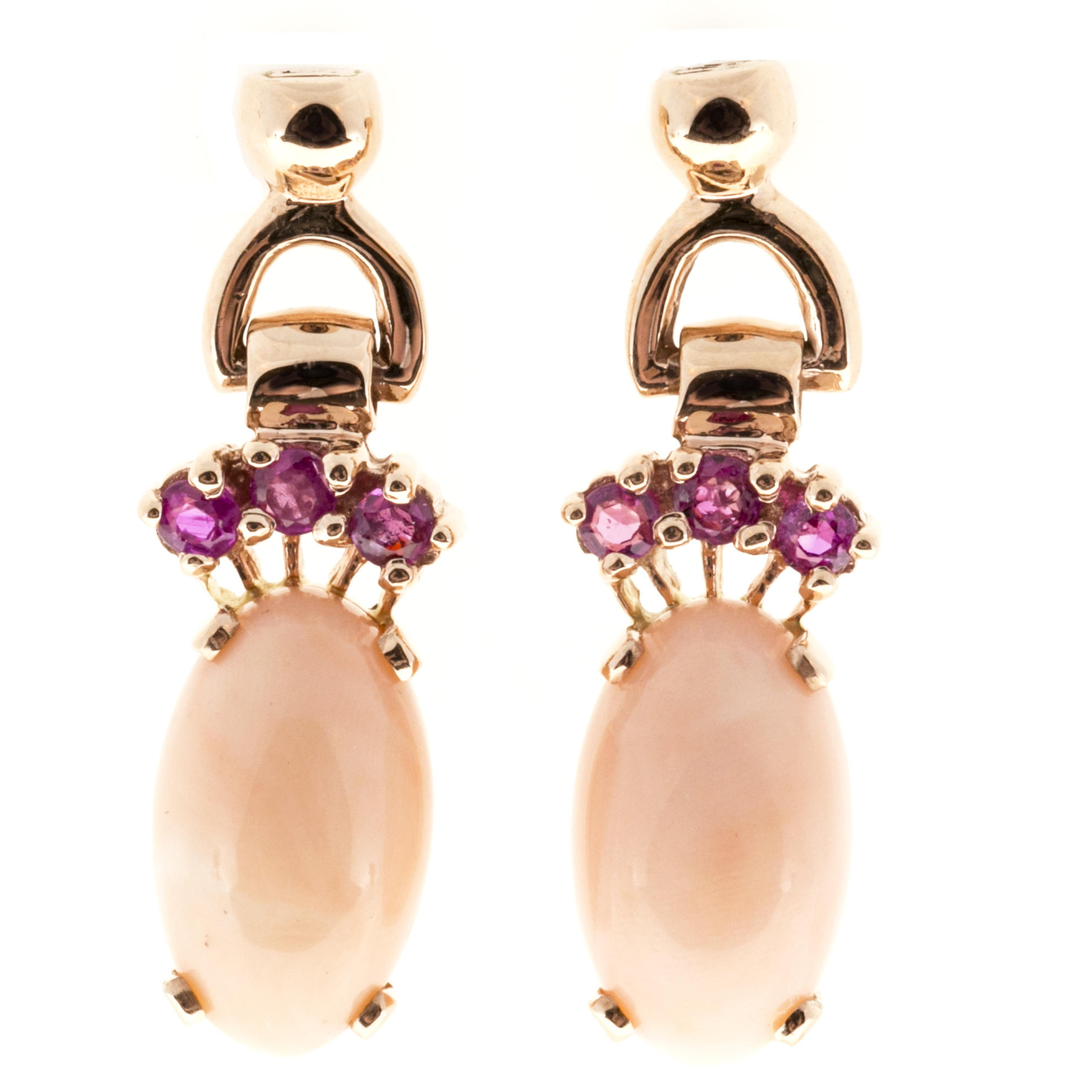 14K Rose Gold  12.25ct. Coral  0.60ct. Sapphire Earrings