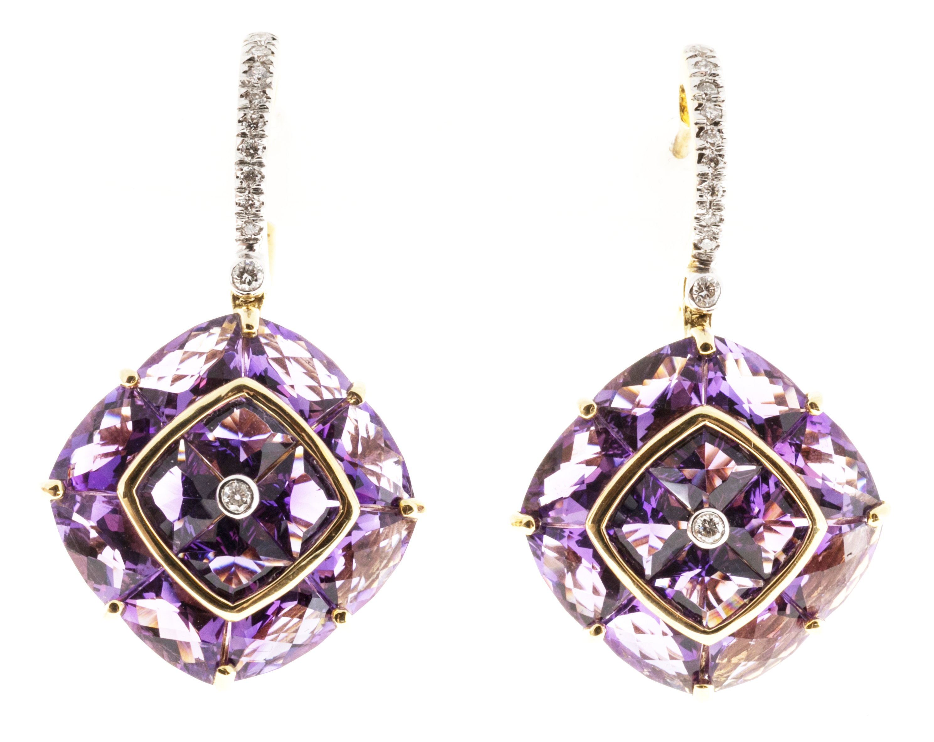 Bellari 18K Yellow Gold 13.43ct Amethyst  0.20cts Diamond Dangle Earrings