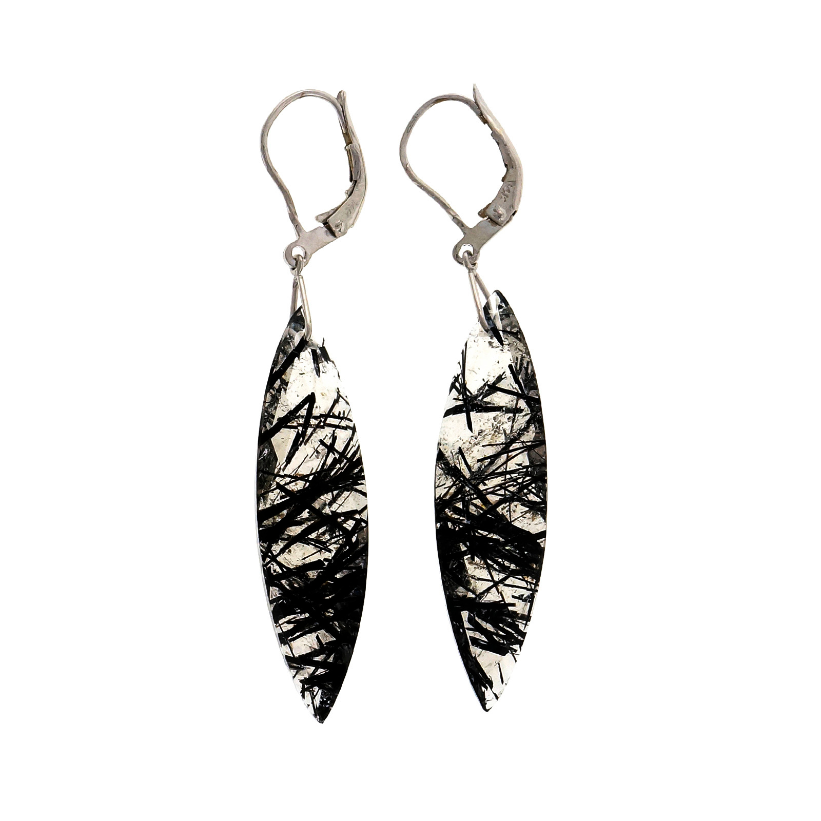 Peter Suchy 14K White Gold with 34.43ct Quartz and Black Tourmaline Dangle Earrings