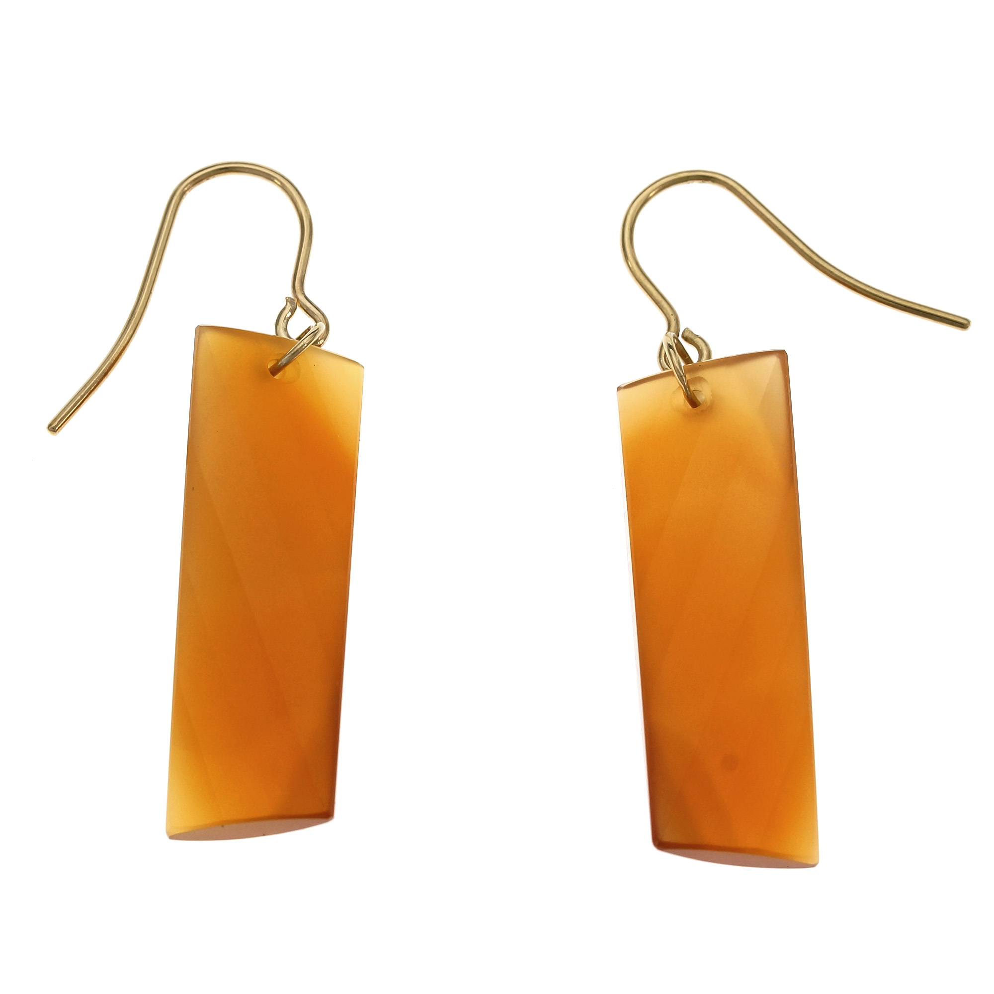 14K Yellow Gold Swirl Cut Carnelian Dangle Earrings 