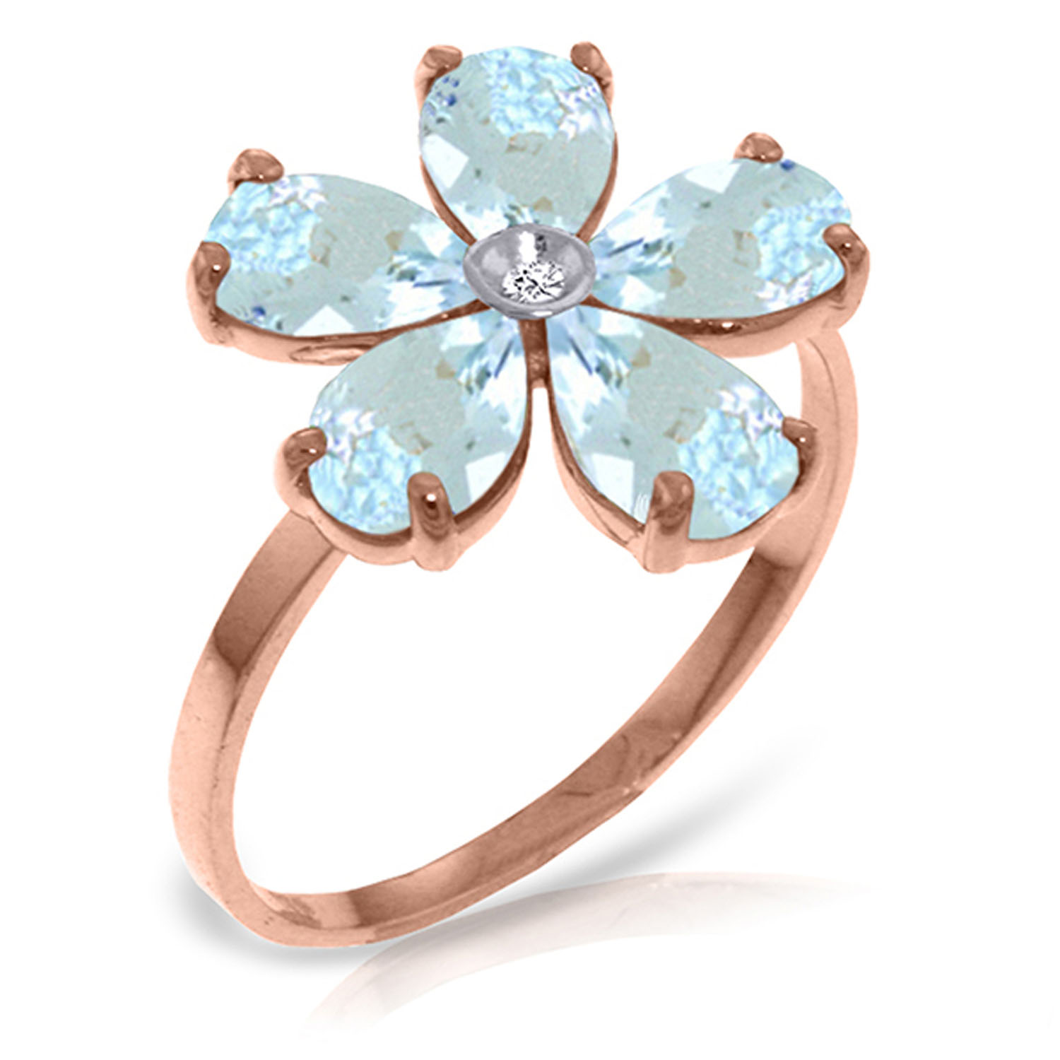 14K Solid Rose Gold Ring withNatural Diamond  Aquamarine