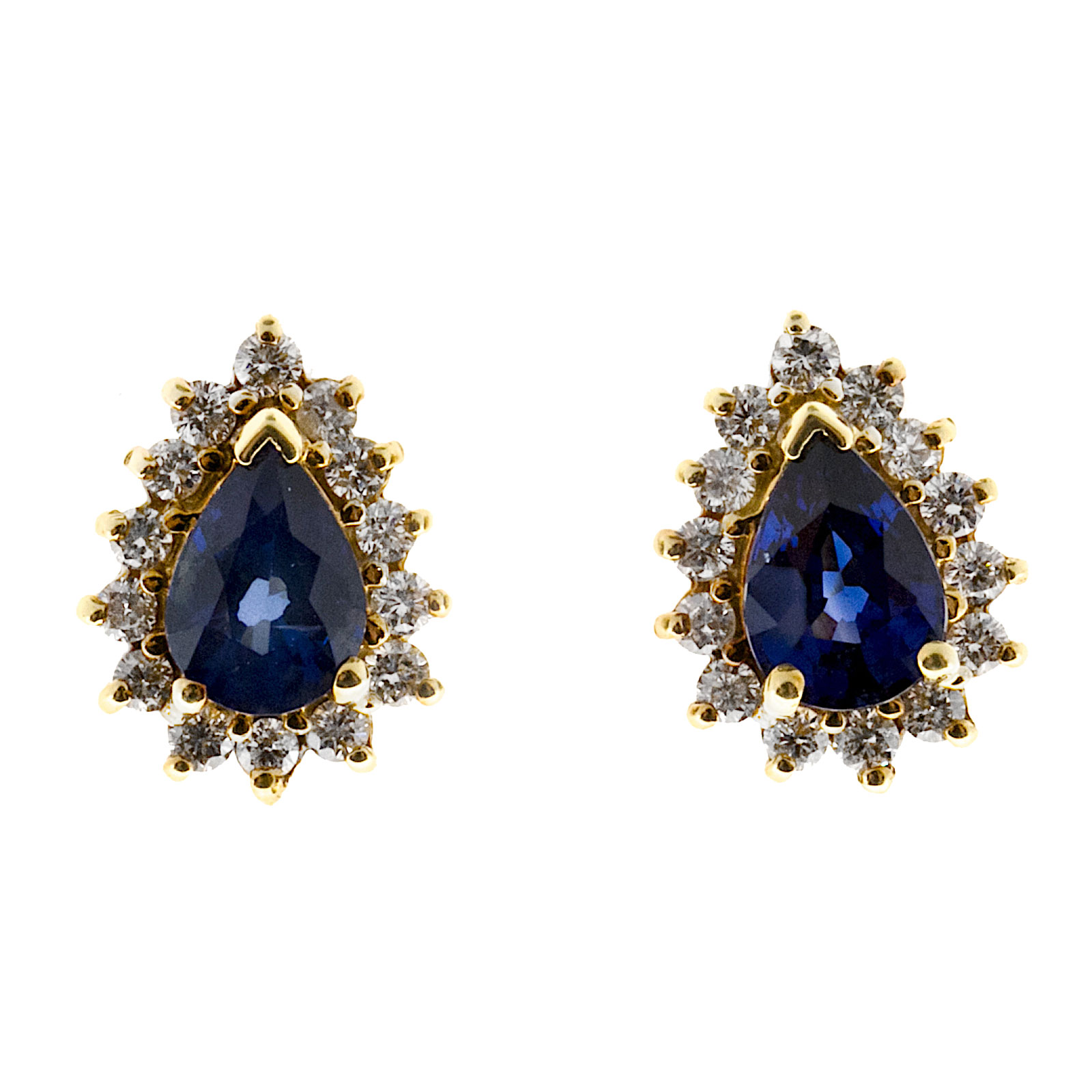 14K Yellow Gold 1.50ct Blue Sapphire  0.70ct Diamond Frame Earrings
