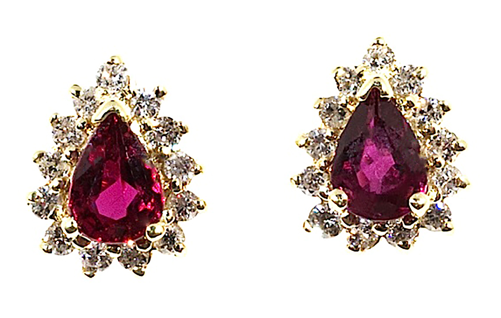14K Yellow Gold 1.05ct Red Rubies and .40ct Diamond Earrings