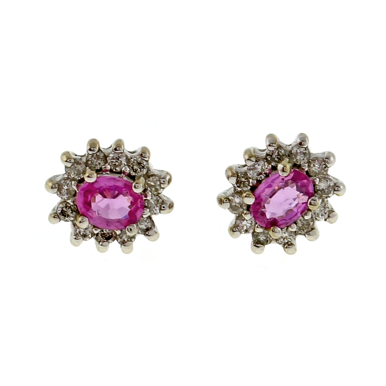 14K White Gold 0.40ct Pink Sapphire  0.24ct Diamond Cluster Earrings