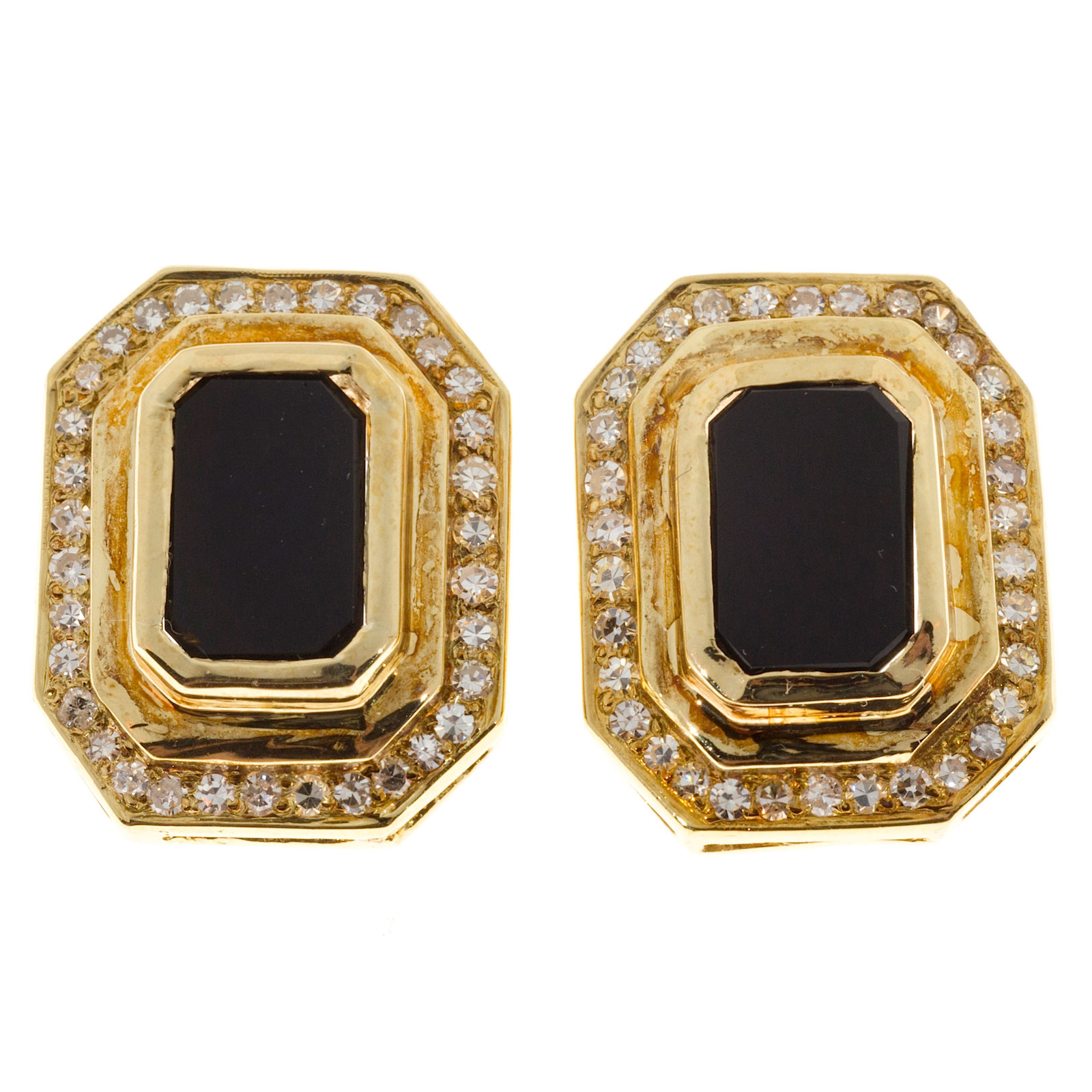 18K Yellow Gold with Black Onyx  Diamond Clip Post Earrings