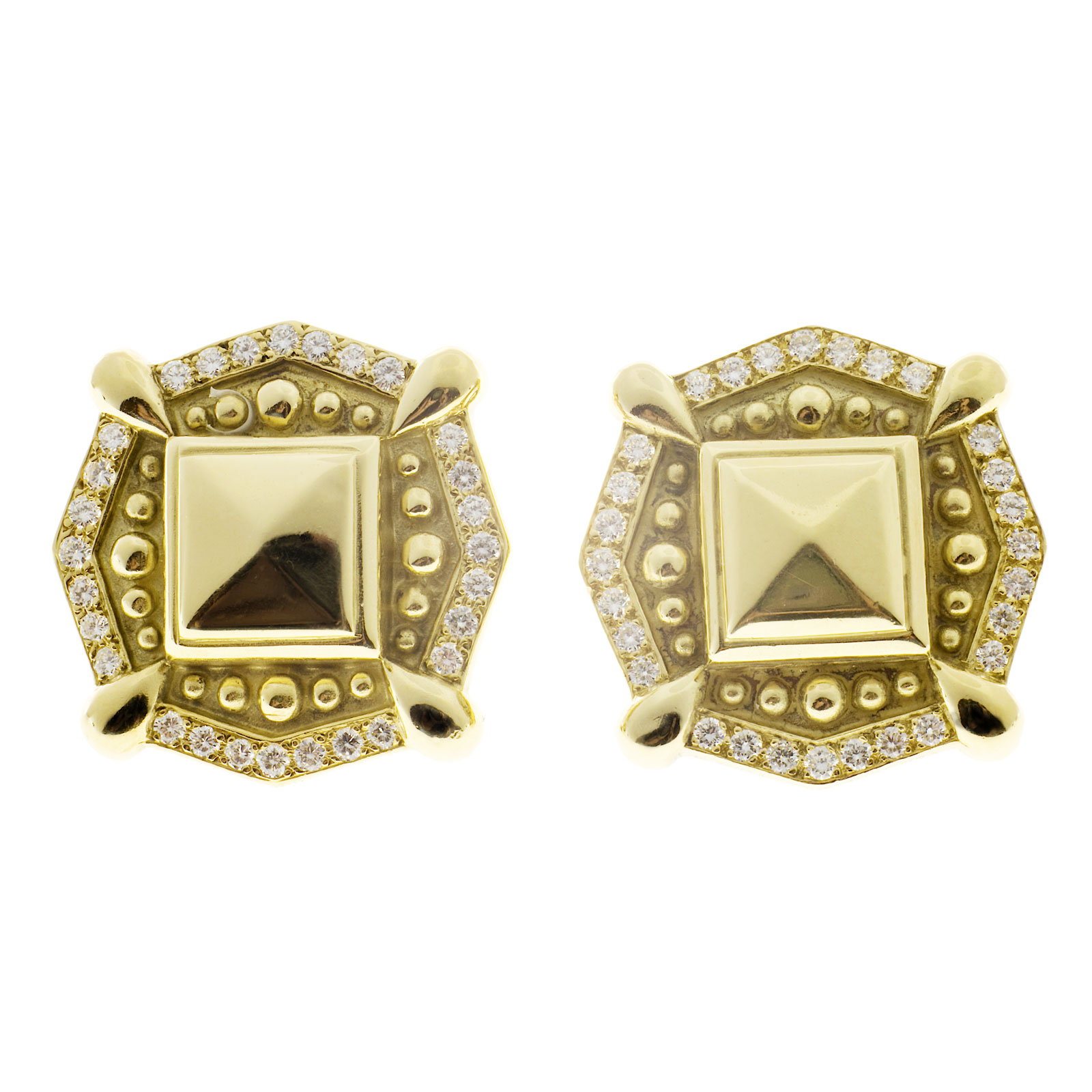 18K Yellow Gold  Diamond Textured Eustrician Style Earrings