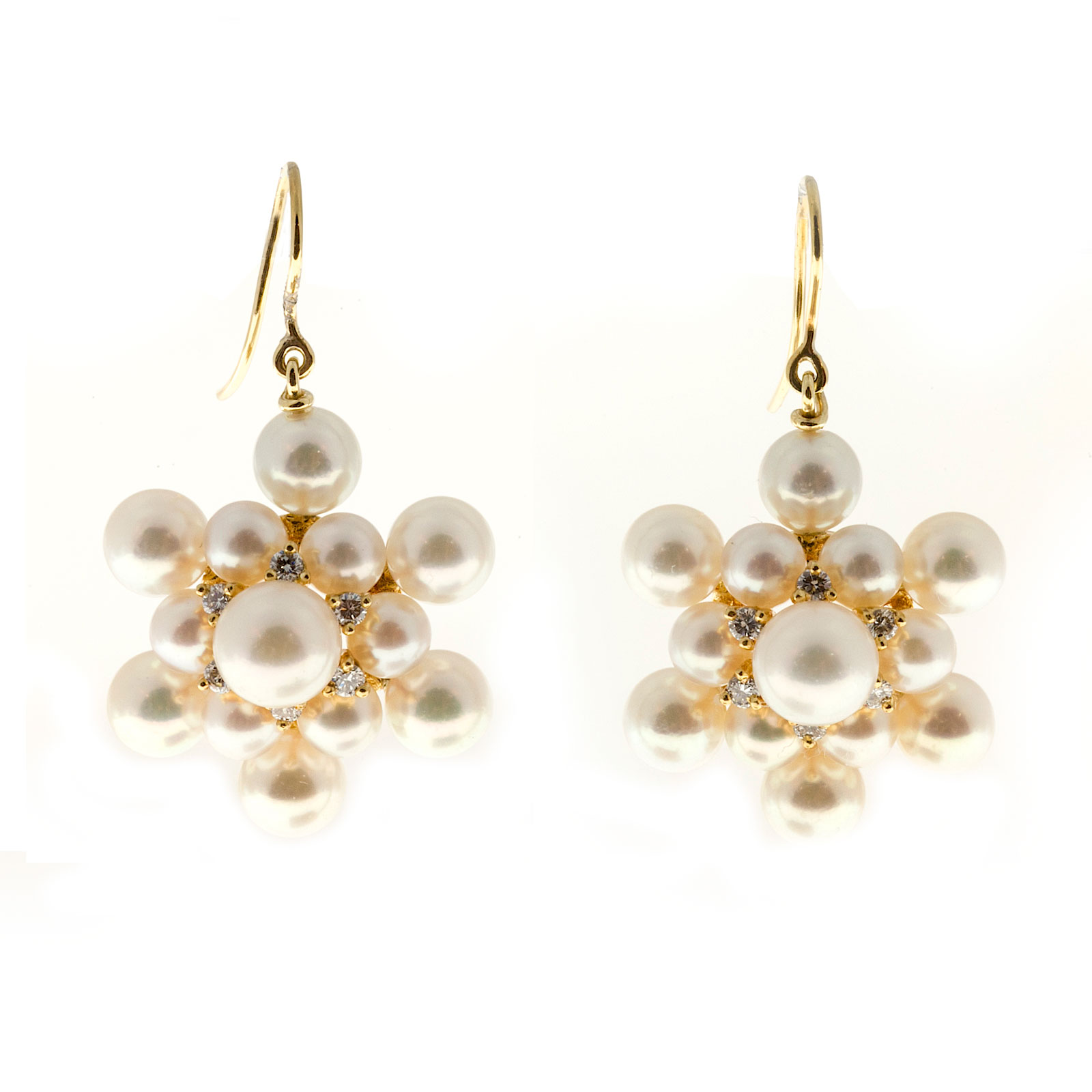 14K Yellow Gold with Cultured Pearl  0.33ct. Diamond Dangle Earrings
