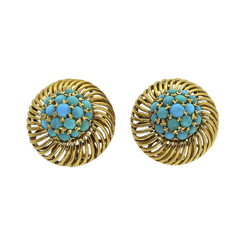 18K Yellow Gold Turquoise Clip Post Earrings