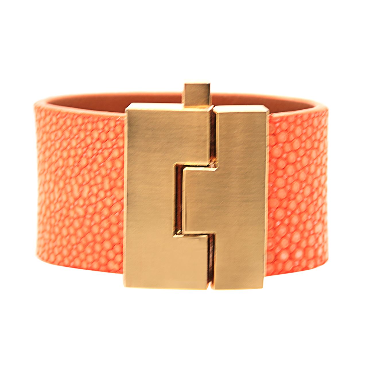 Leighelena Leather Jigsaw Wide Cuff Orange Bracelet