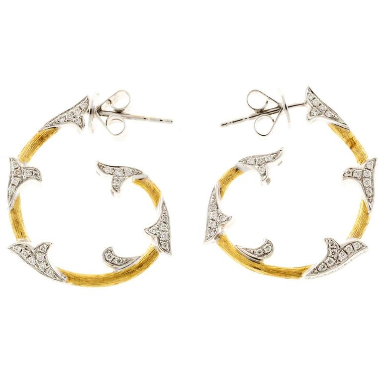18K Yellow and White Gold 0.63ct Diamond Hoop Earrings