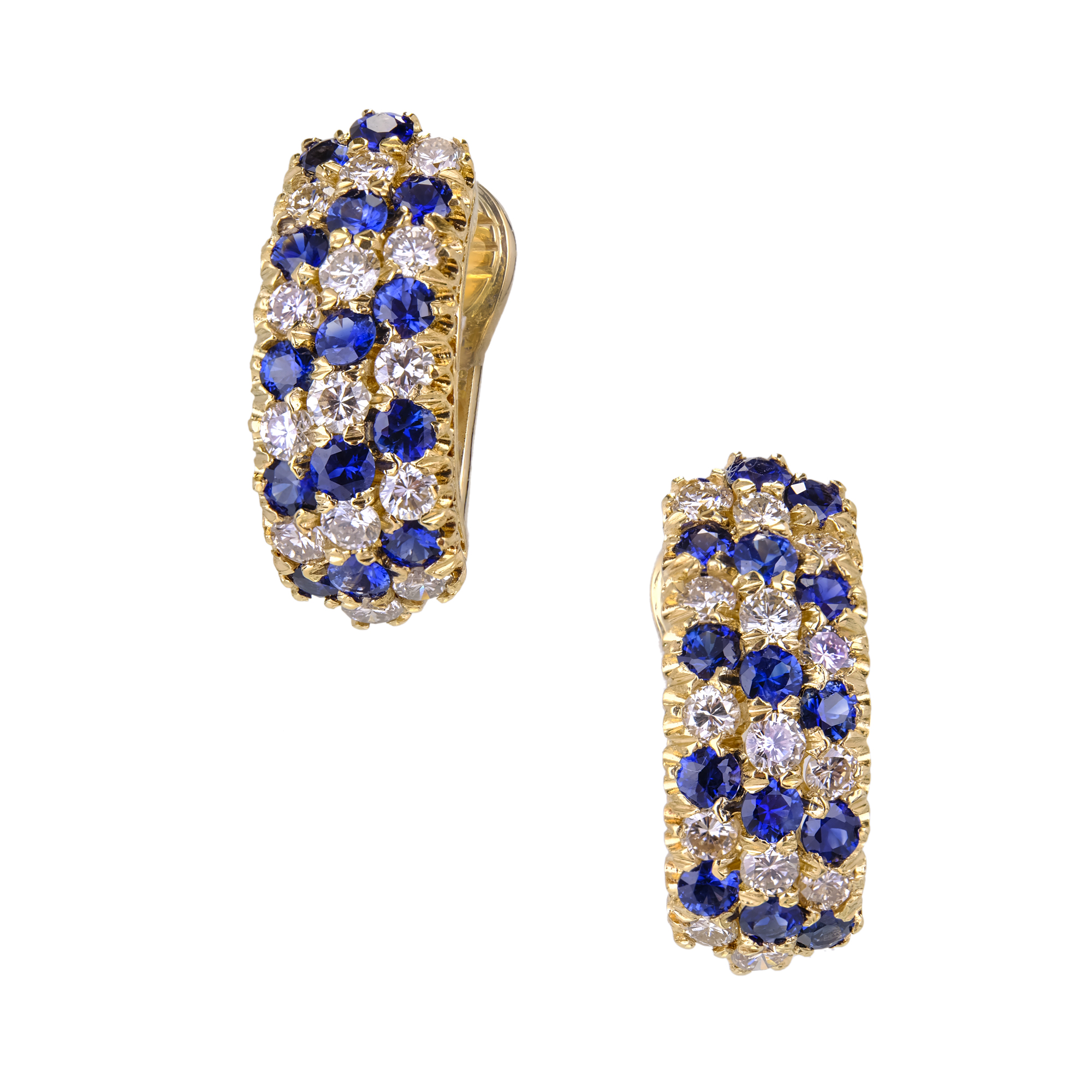 18K Yellow Gold Sapphire Diamond Earrings 