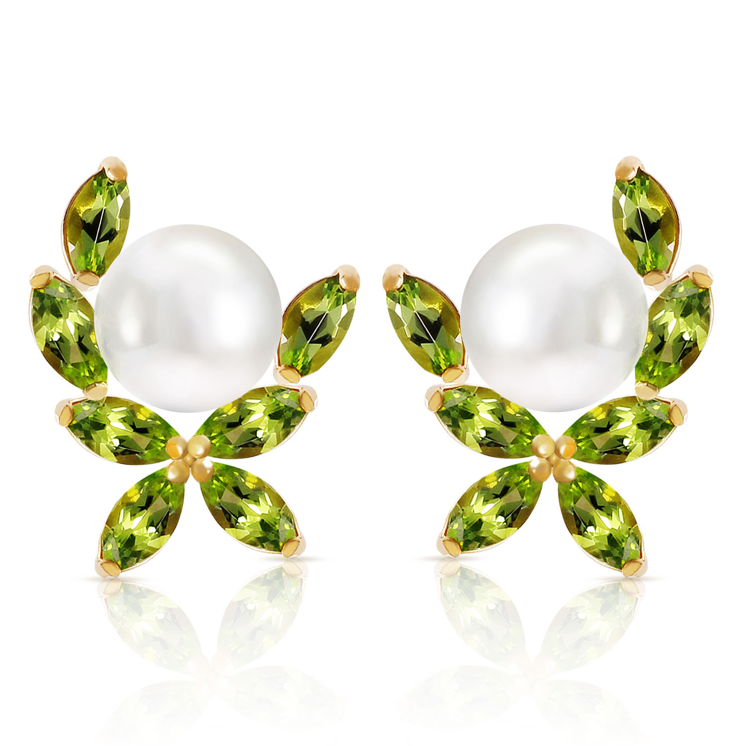 3.25 CTW 14K Solid Gold Stud Earrings Natural Peridot Cultured Pearl