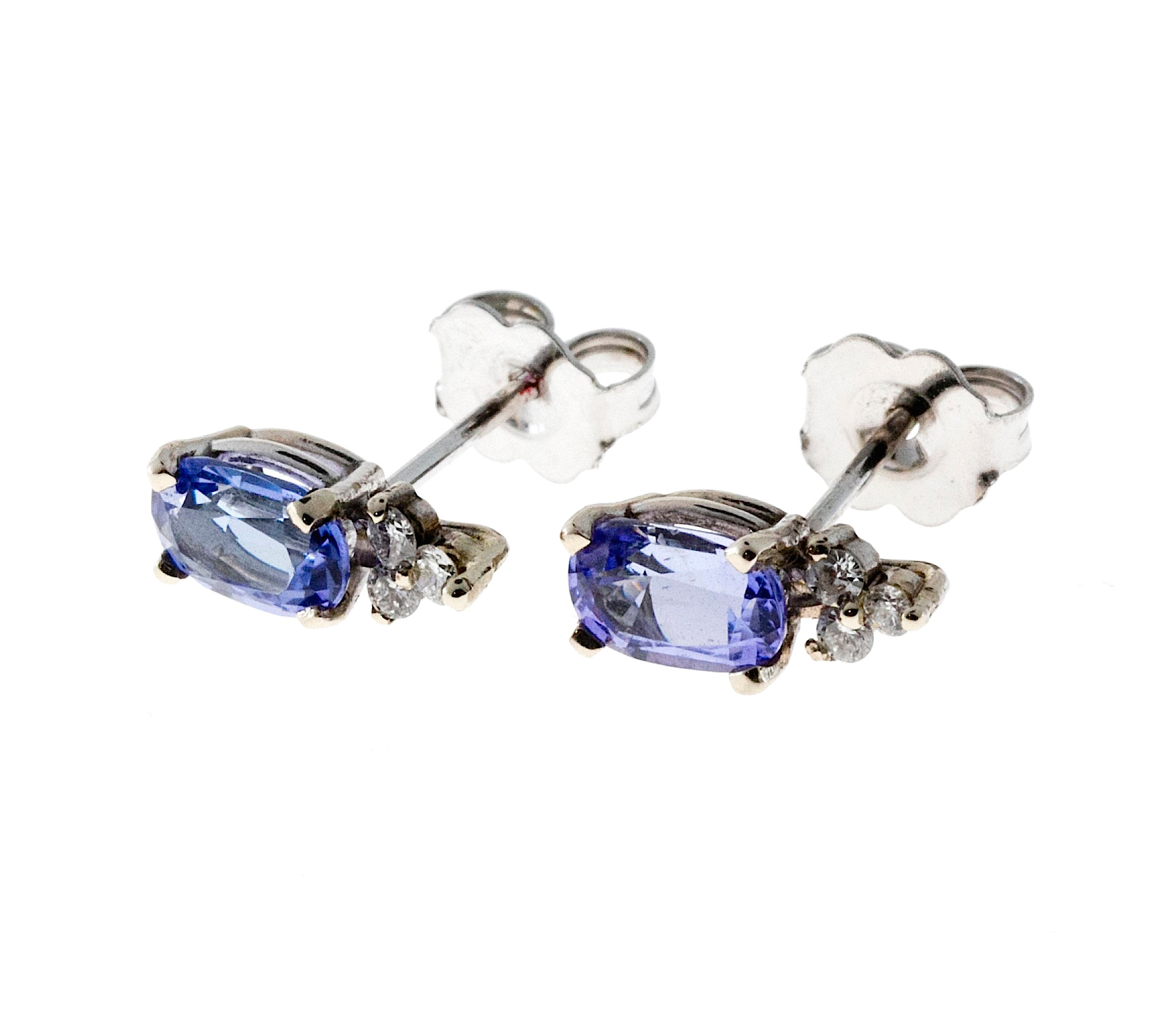 14K White Gold 1.00ct Oval Purple Tanzanite  Diamond Pierced Earrings 
