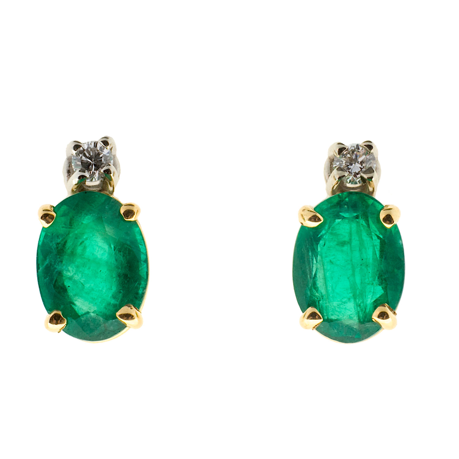 18K Yellow  White Gold with 2.25ct. Emerald  0.03ct. Diamond Earrings