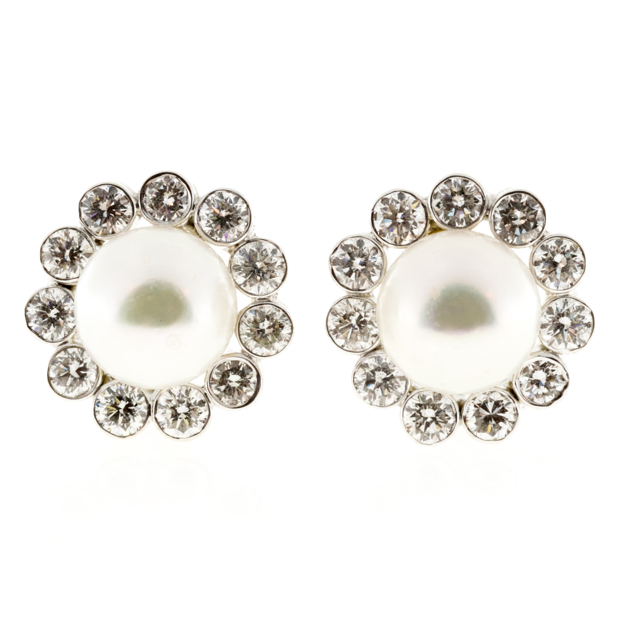 18K White Gold Cultured Pearl and 2.20ct Diamond Earrings
