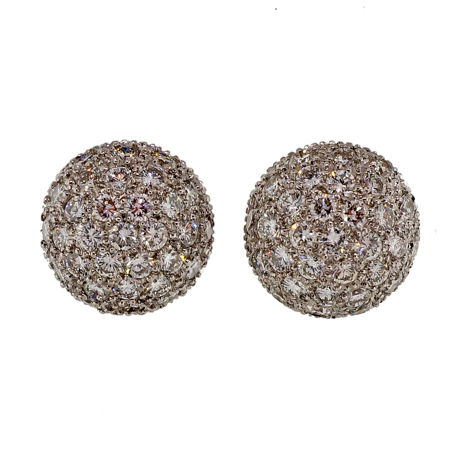 Vintage 18k White Gold High Dome 1.50ctw Diamond 3-D Cluster Earrings 18k White Gold