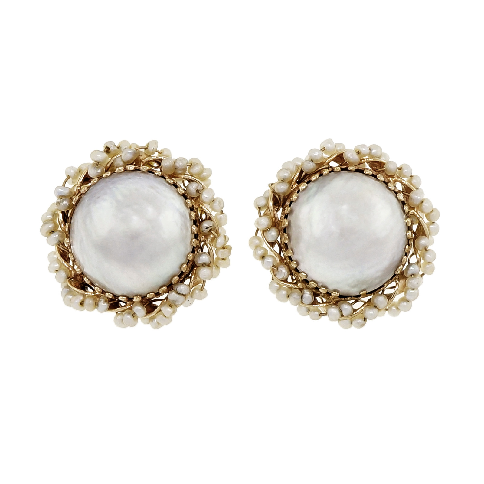 14K Yellow Gold with Mobe Pearl Earrings