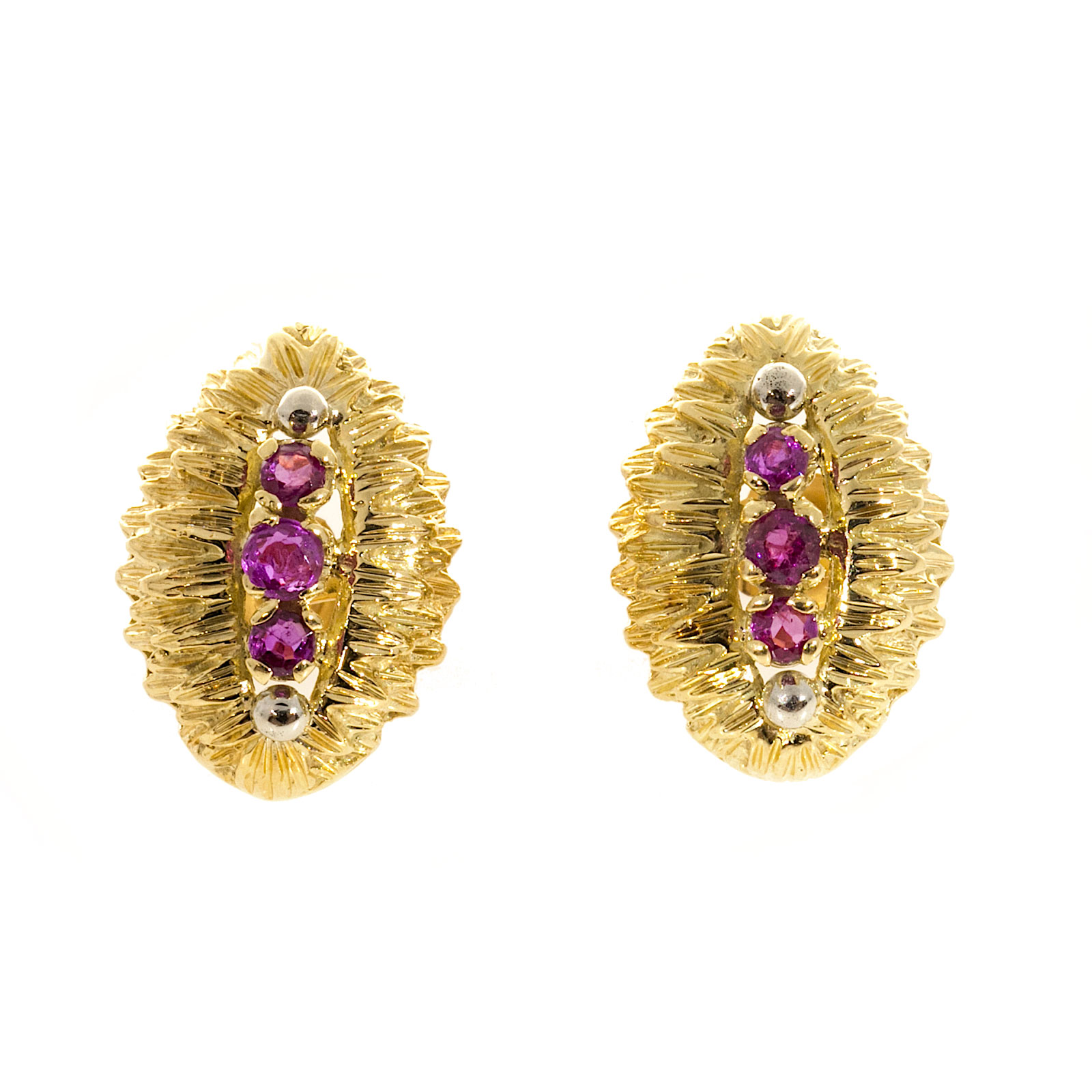 18K Yellow Gold  Red Ruby Oval Earrings