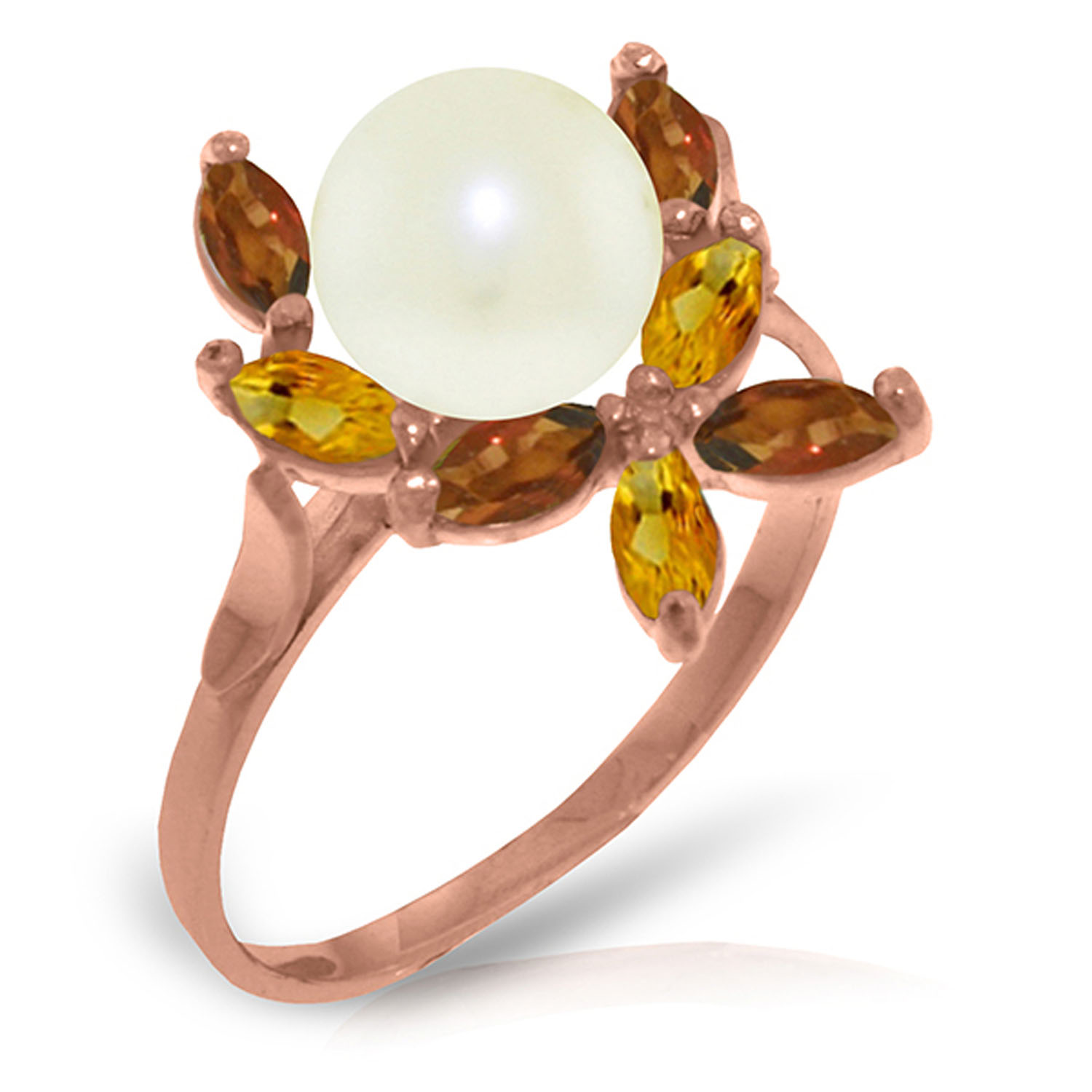 14K Solid Rose Gold Ring with Natural Garnets, Citrines  Cultured Pearl