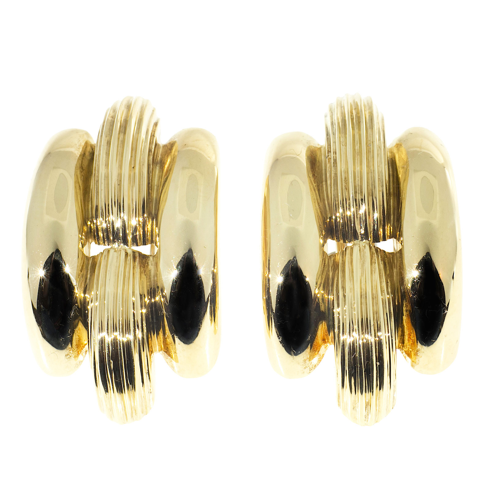 18K Yellow and White Gold Domed Clip Post Earrings