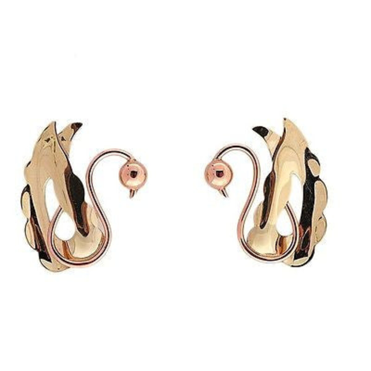 Vintage 1930 Retro 14k Rose And Green Gold Swan Earrings